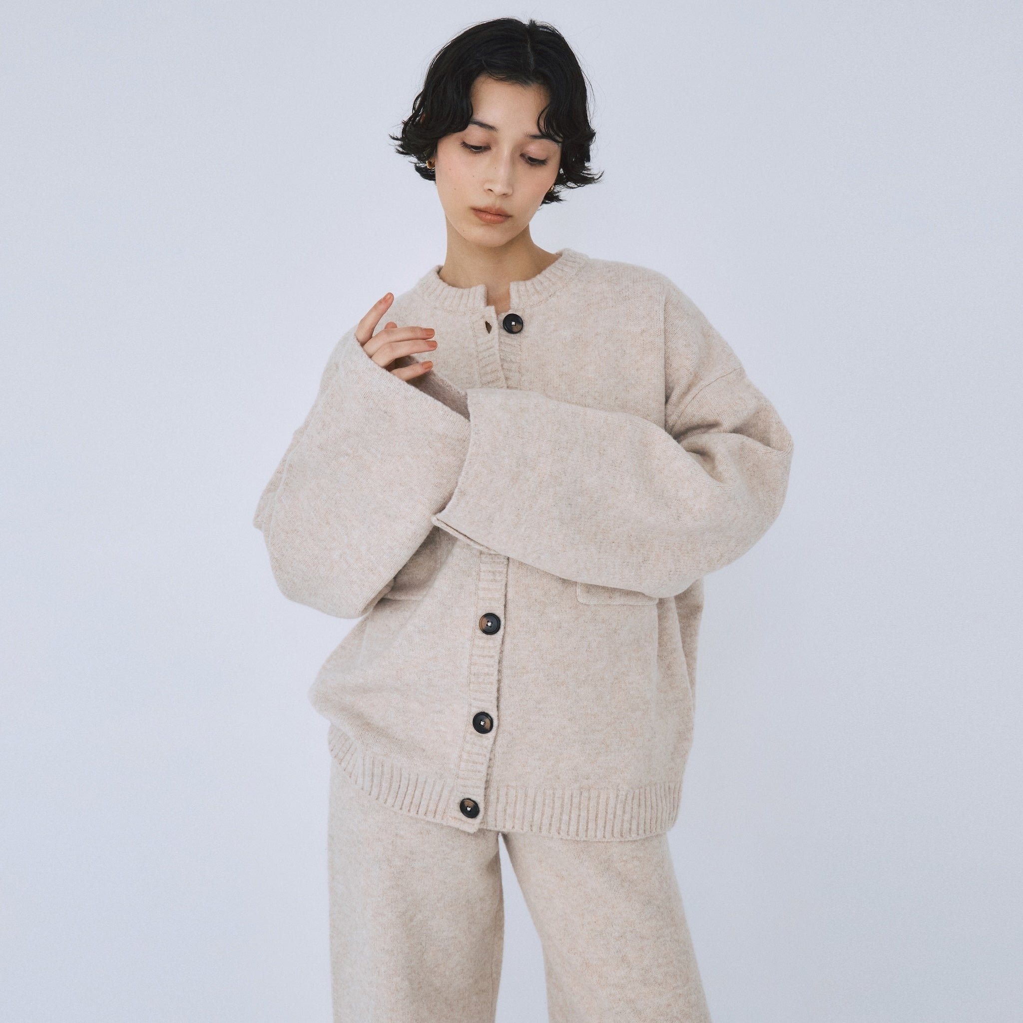 Wool mix front pocket cardigan