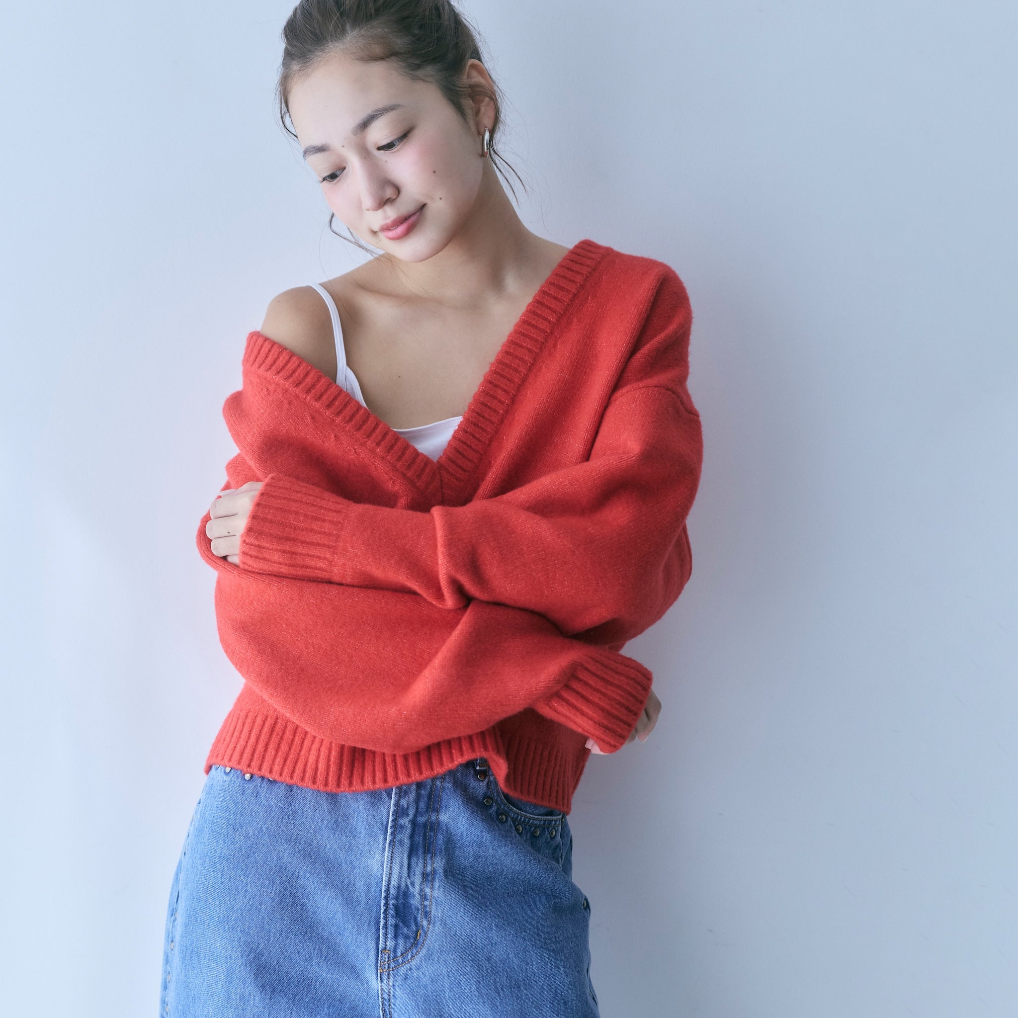 Wool mix deep V-neck top