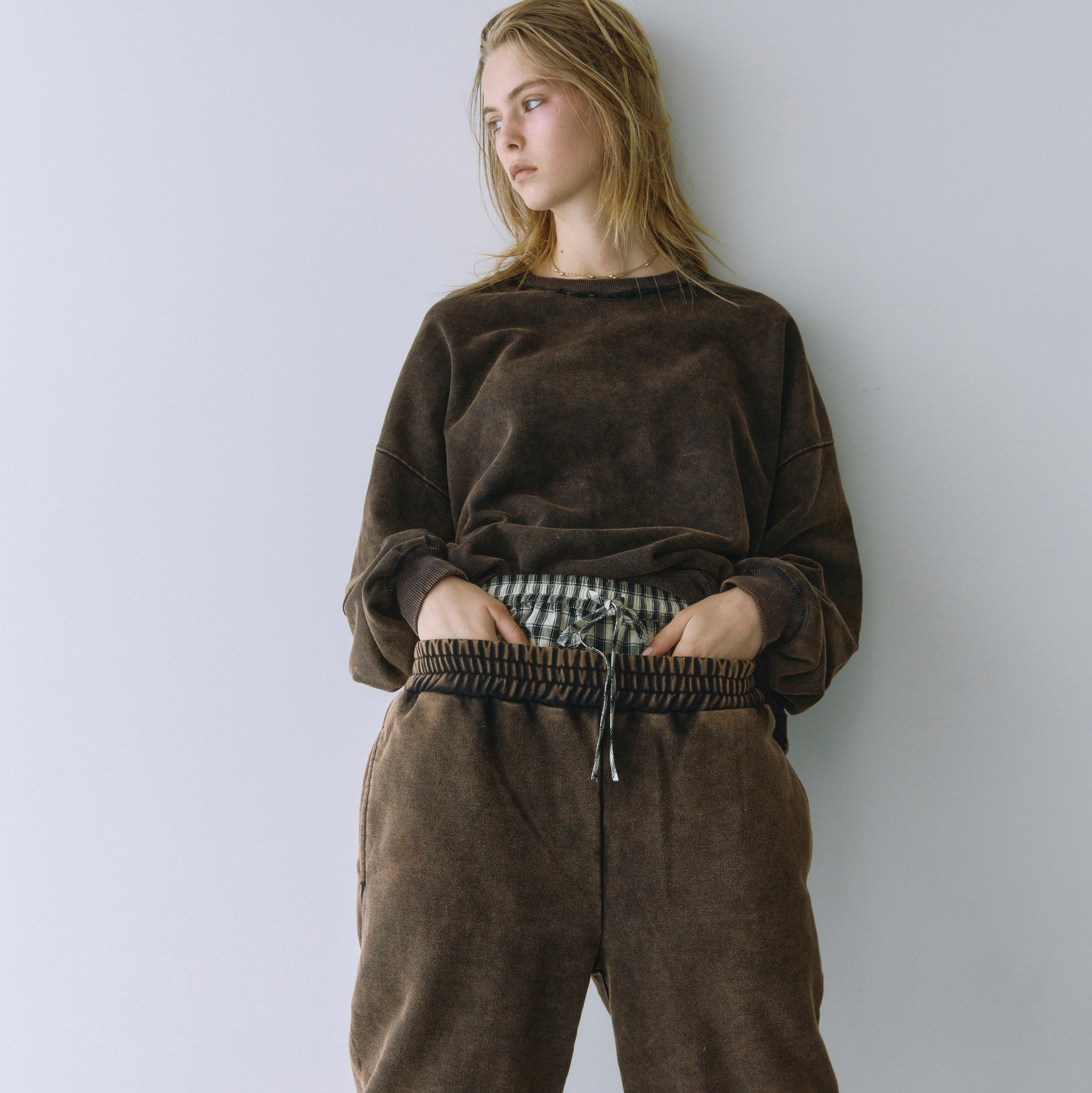 Acid dye distressed sweatshirt pullover