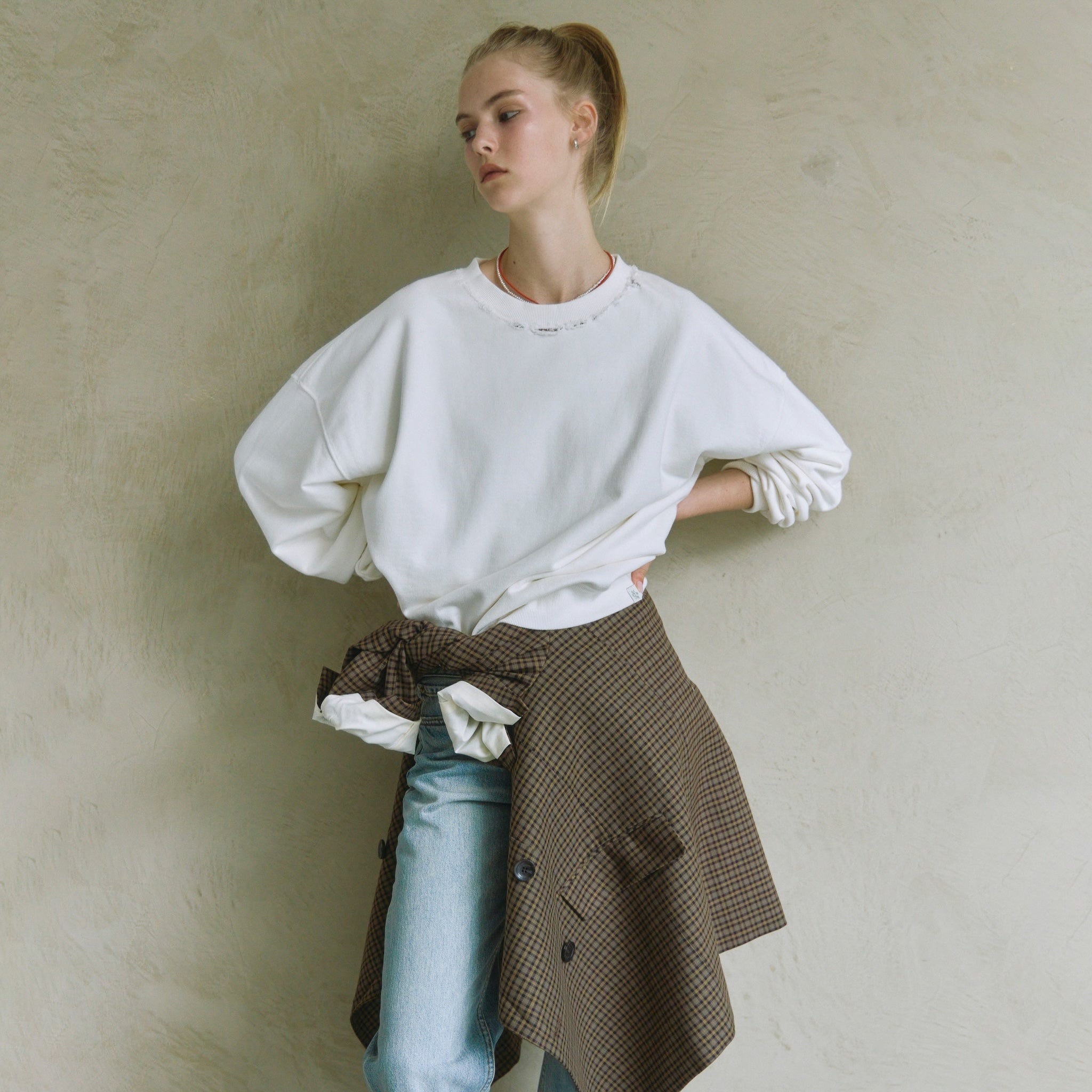 Acid dye distressed sweatshirt pullover