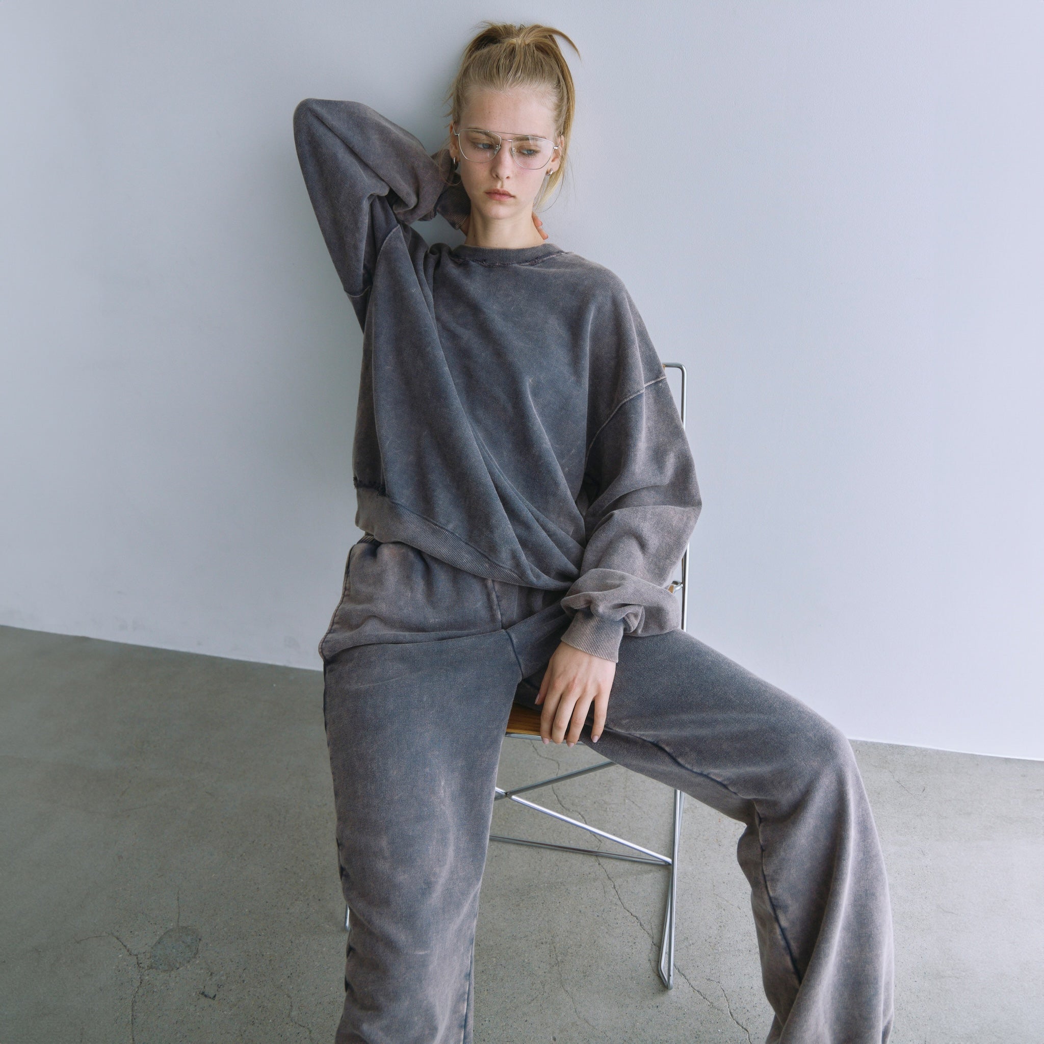 Acid dye distressed sweatshirt pullover