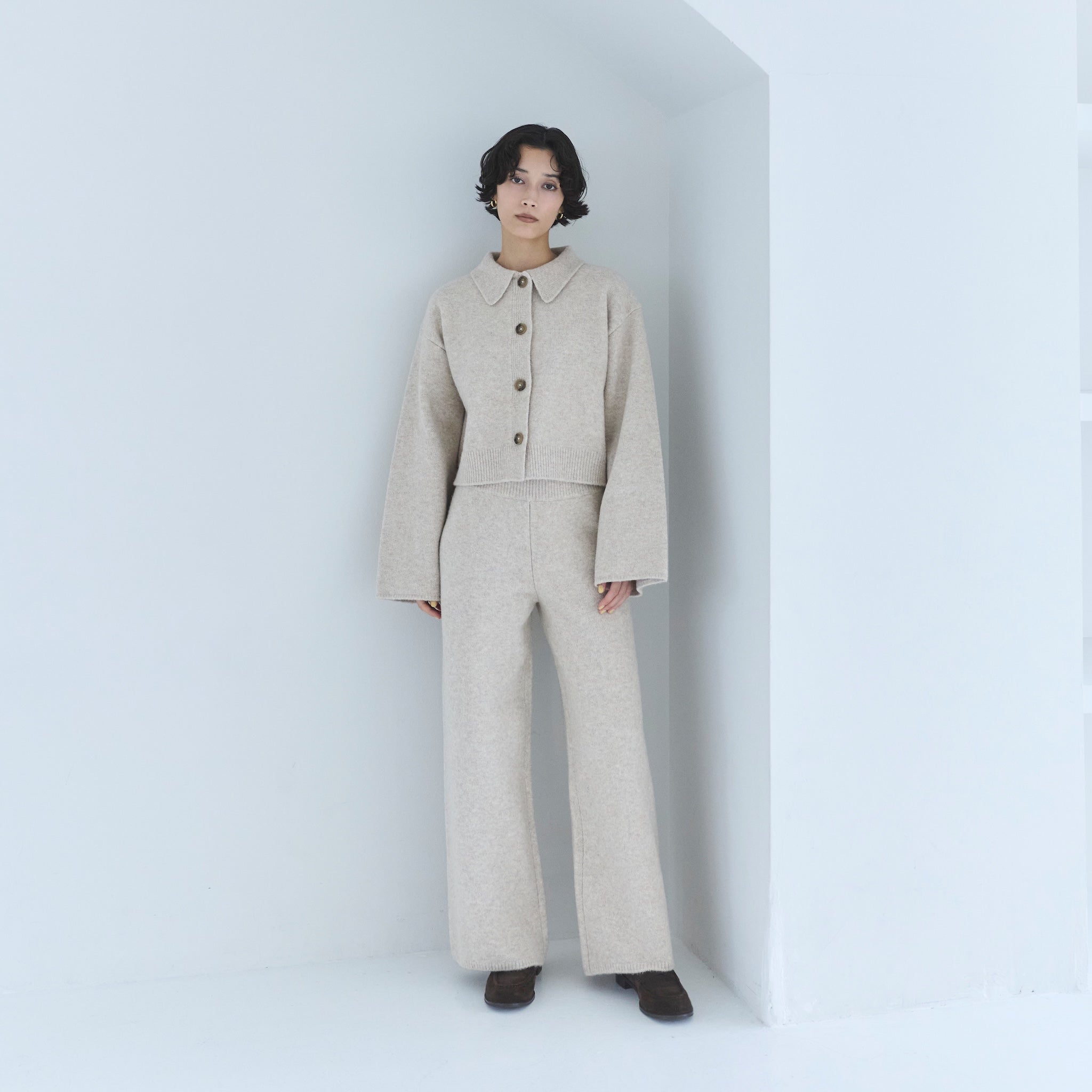 ウールmix ニットシャツカーディガン