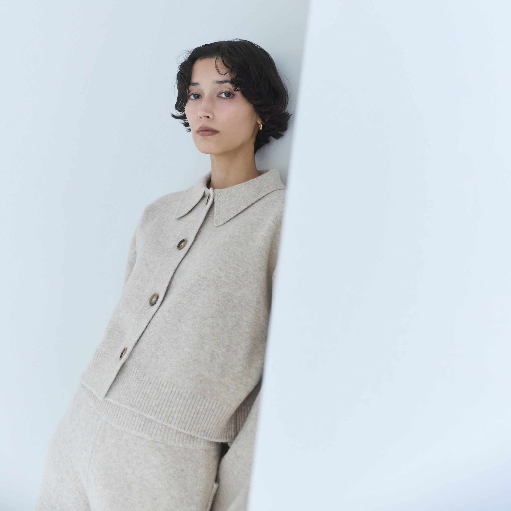 ウールmix ニットシャツカーディガン