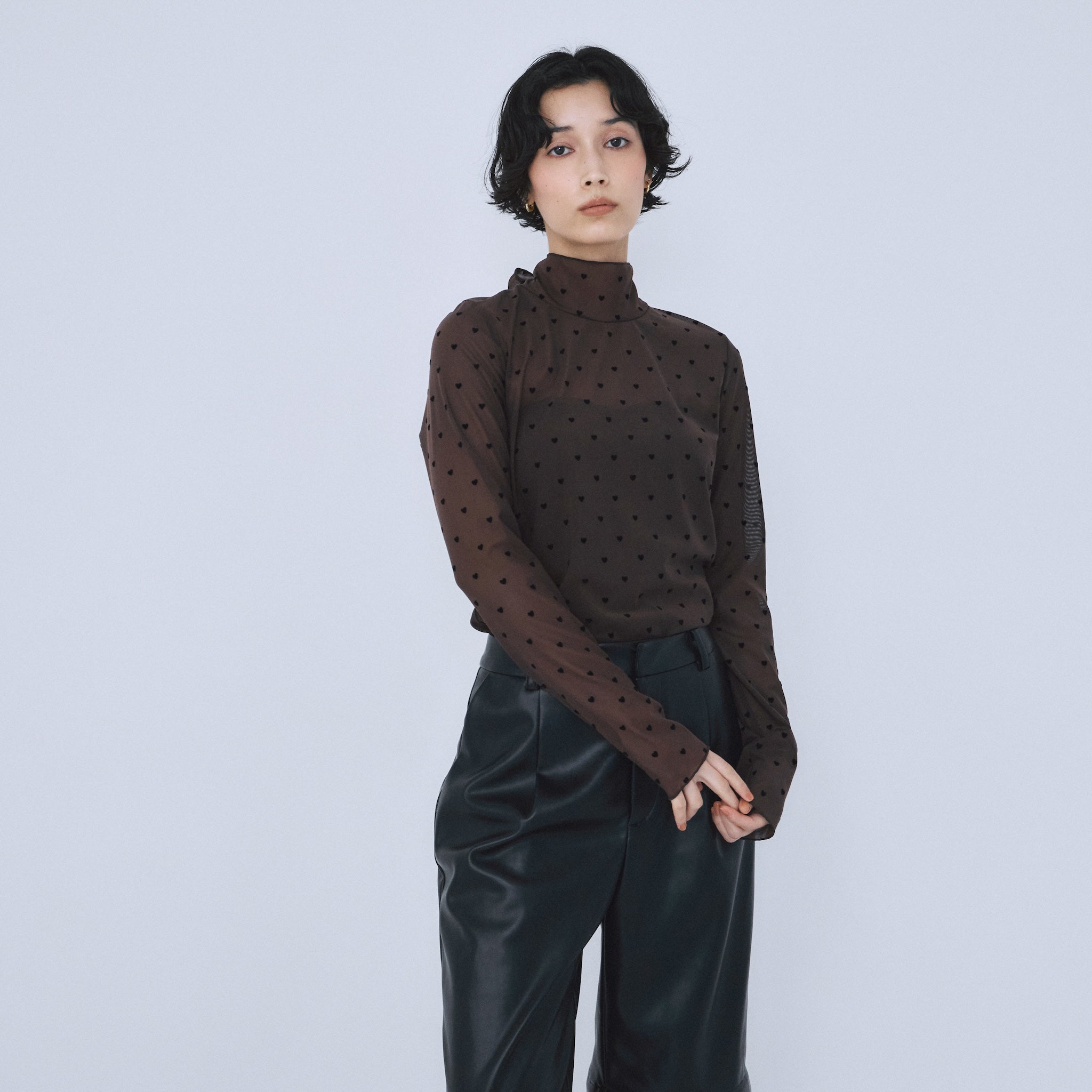 Flocked Multi Pattern High Neck Top