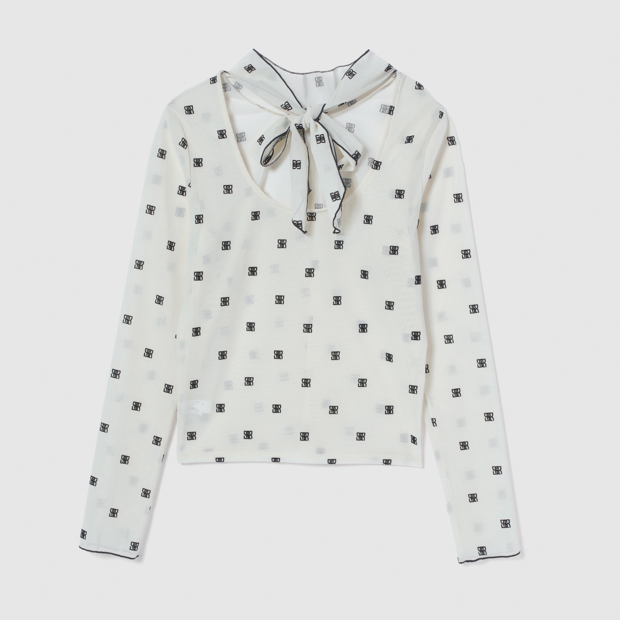 Flocked Multi Pattern High Neck Top