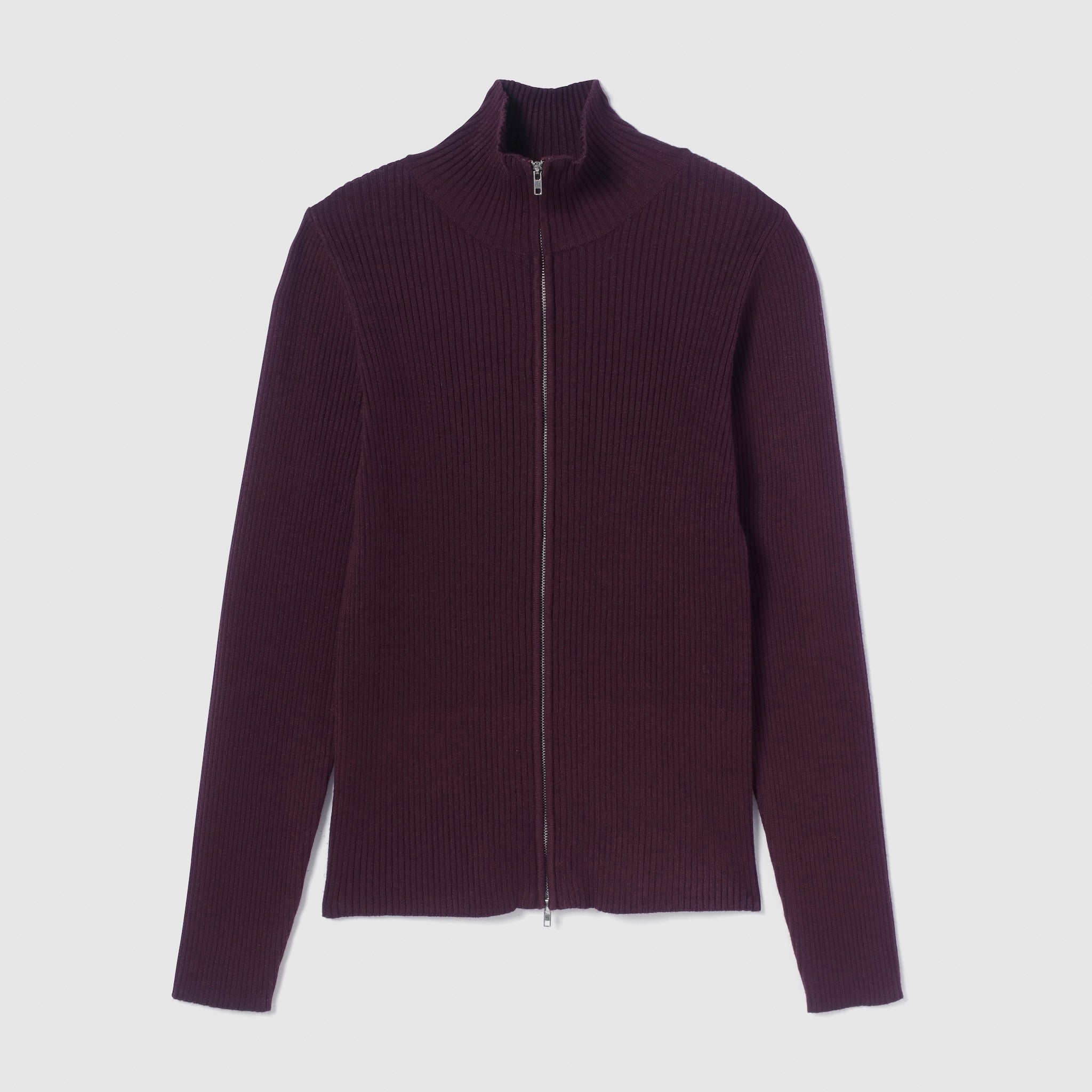 W Zip High Neck RIB Knit Top