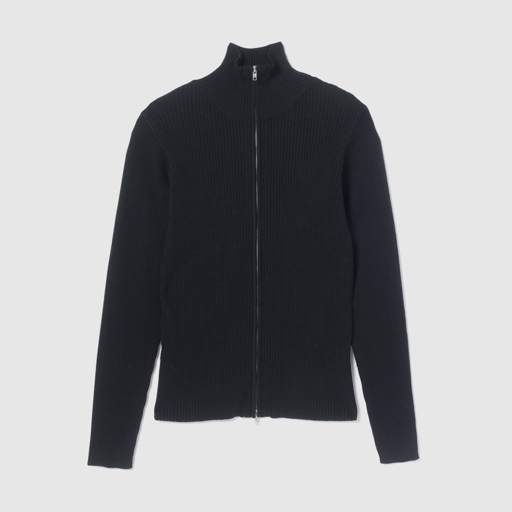 W Zip High Neck RIB Knit Top