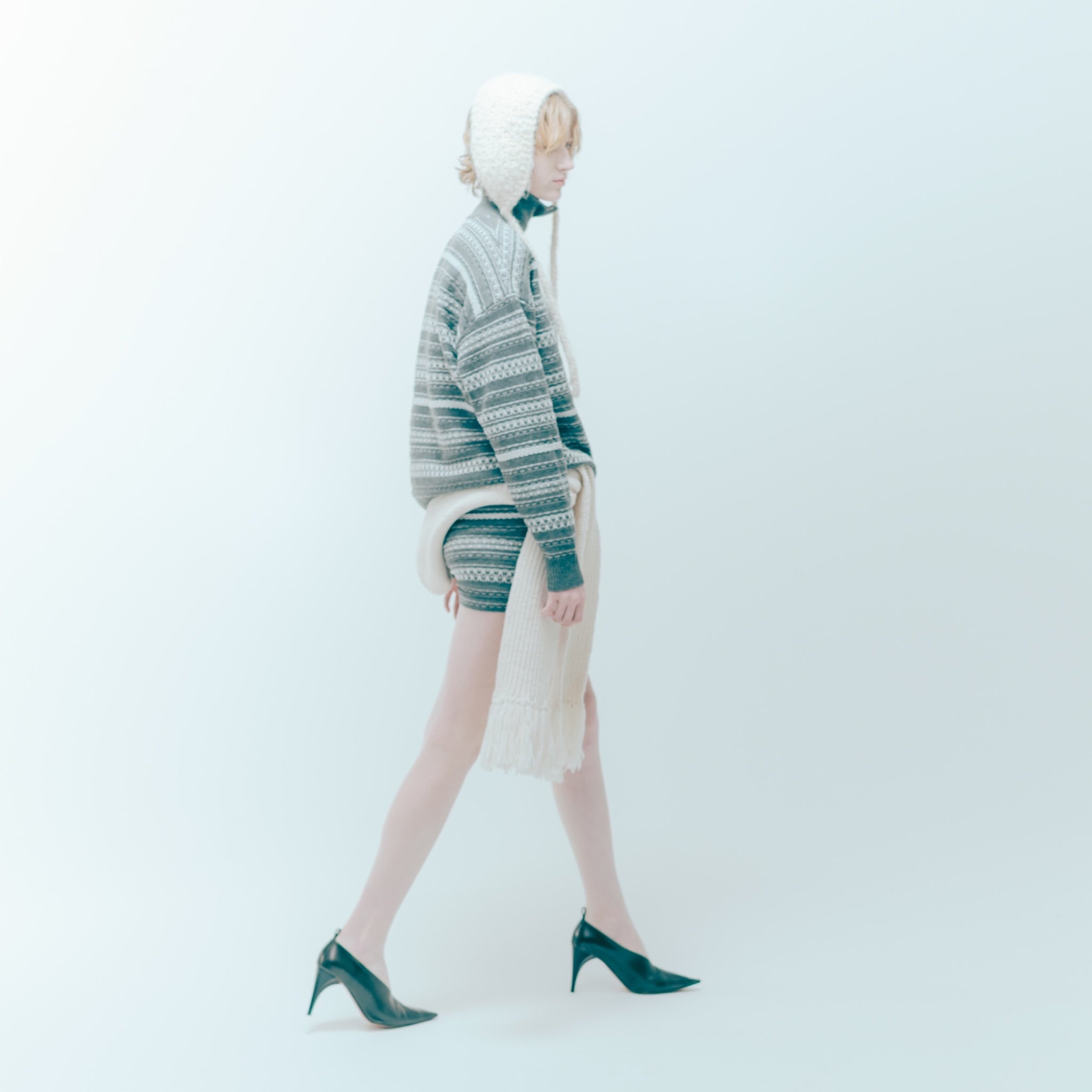 Jacquard knit zip high neck top