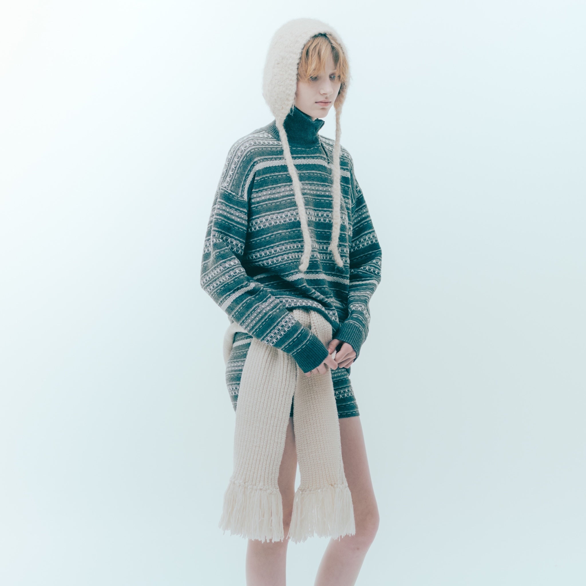 Jacquard knit zip high neck top