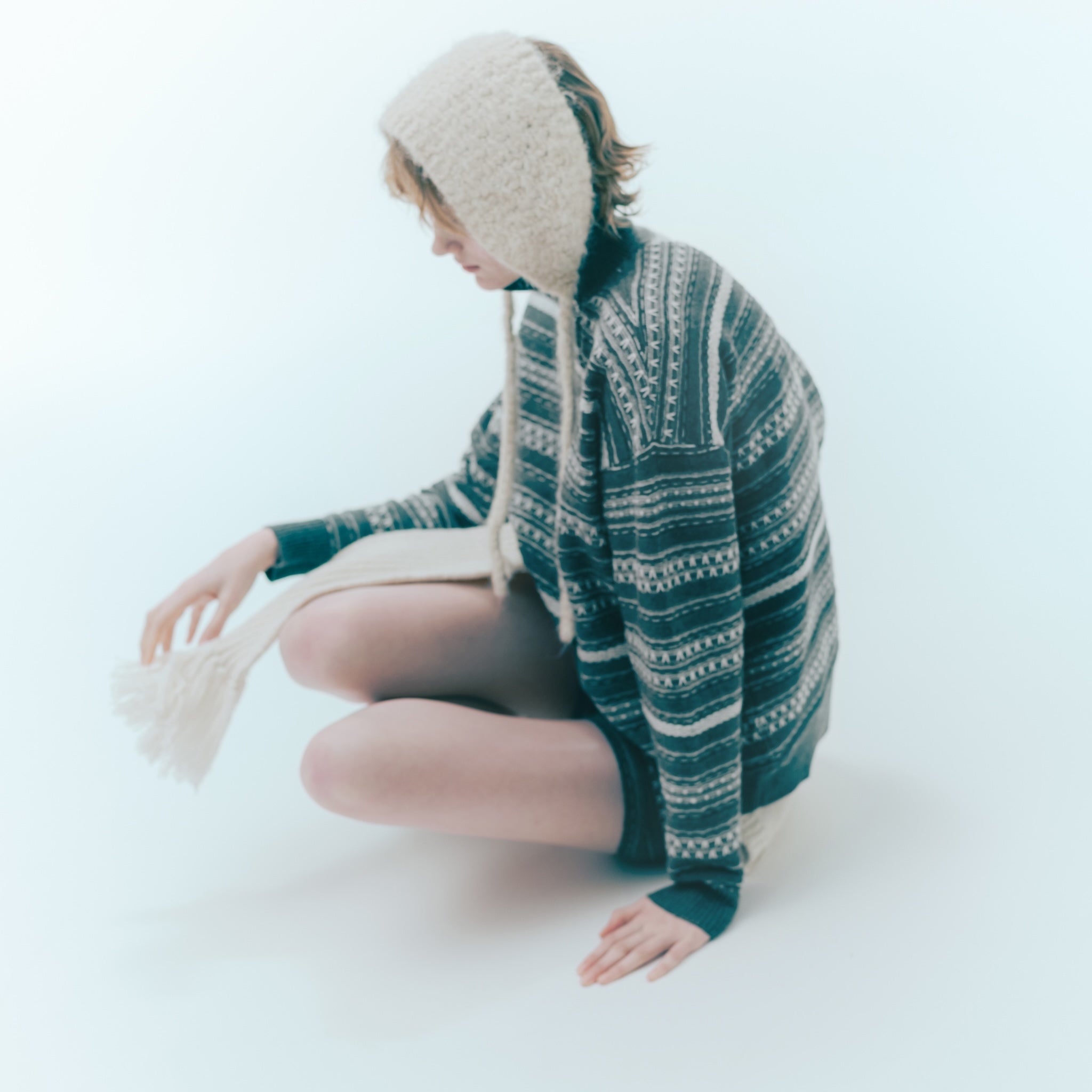 Jacquard knit zip high neck top