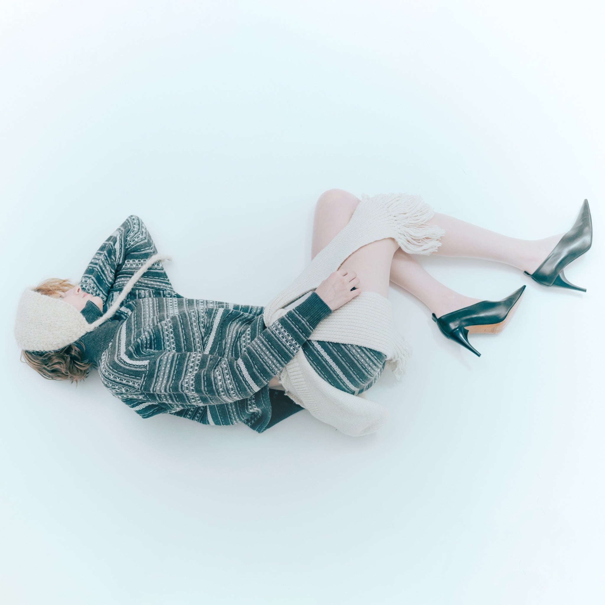 Jacquard knit zip high neck top