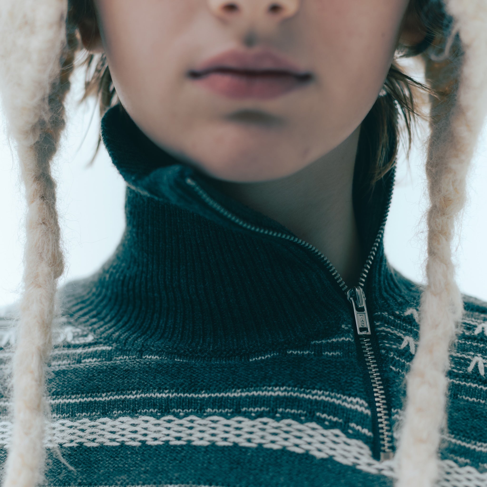 Jacquard knit zip high neck top