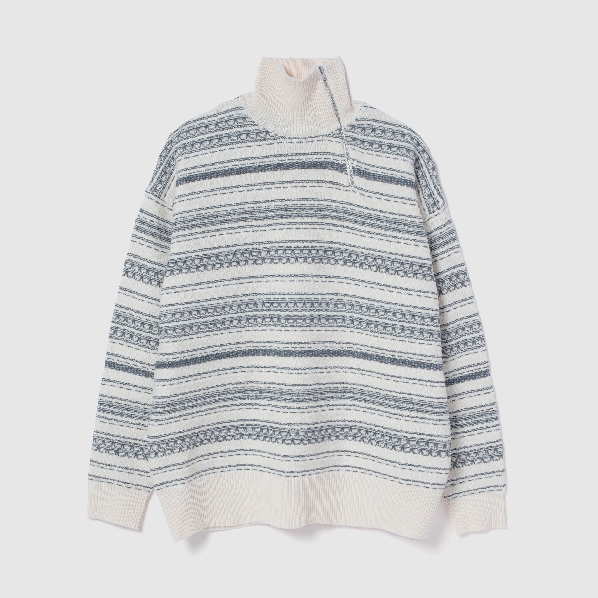 Jacquard knit zip high neck top
