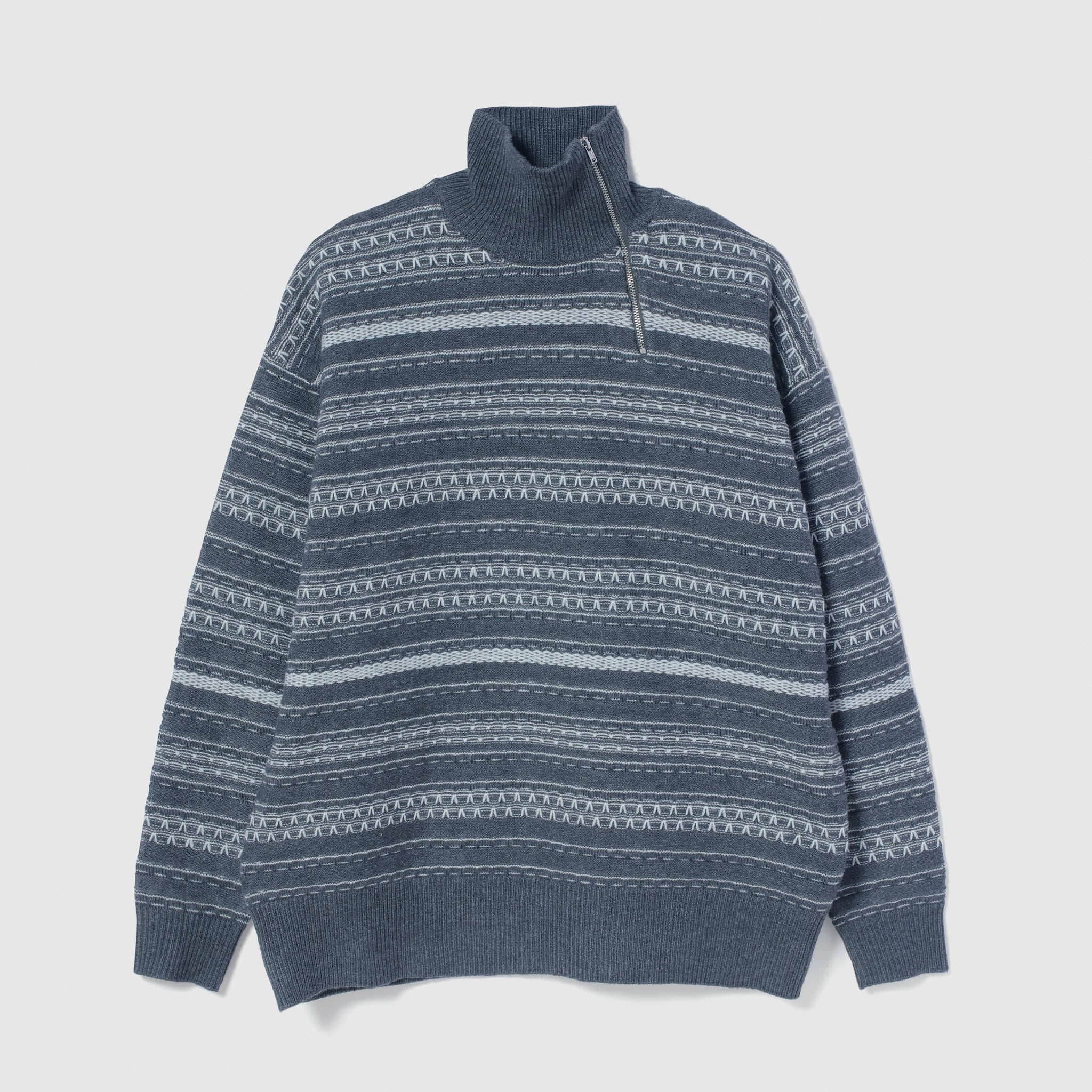 Jacquard knit zip high neck top