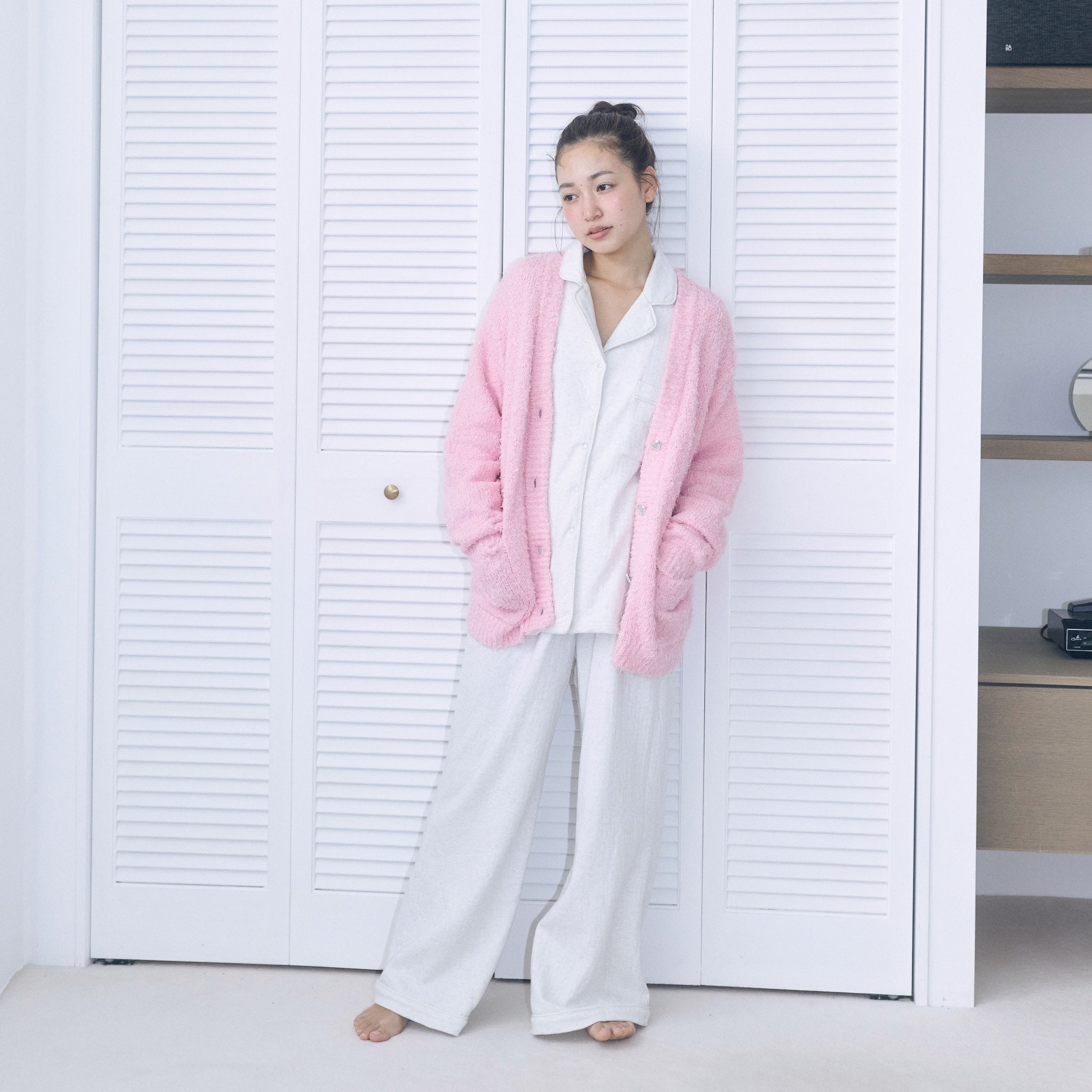 ピンク ハート型ボタン カーディガン サイズF カーディガン heart button knit cardigan /ハートボタンニット