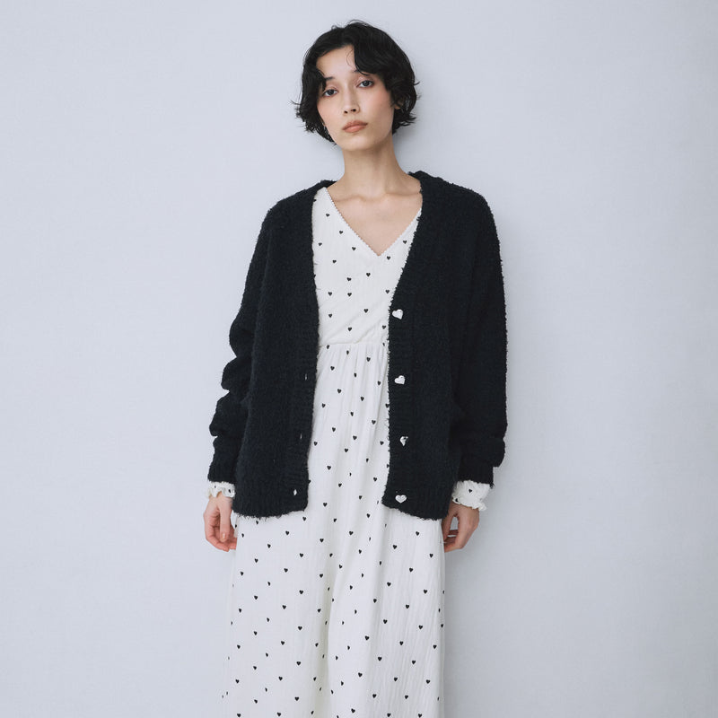 Cozy Relax Heart Button Cardigan
