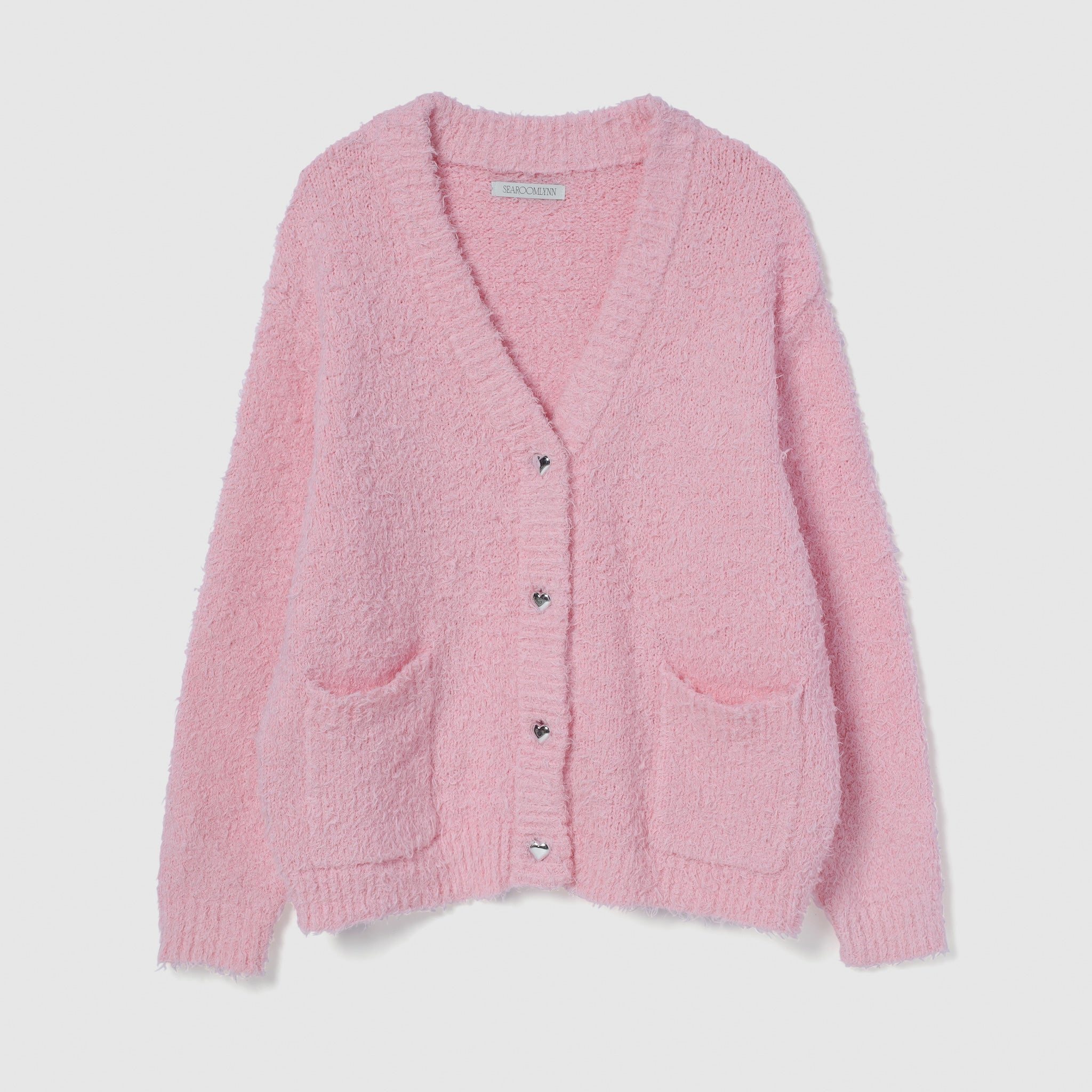 ピンク ハート型ボタン カーディガン サイズF Cozy Relaxハートボタンカーディガン