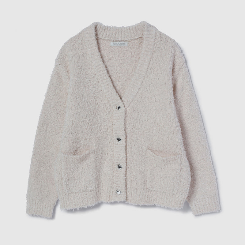 Cozy Relax Heart Button Cardigan