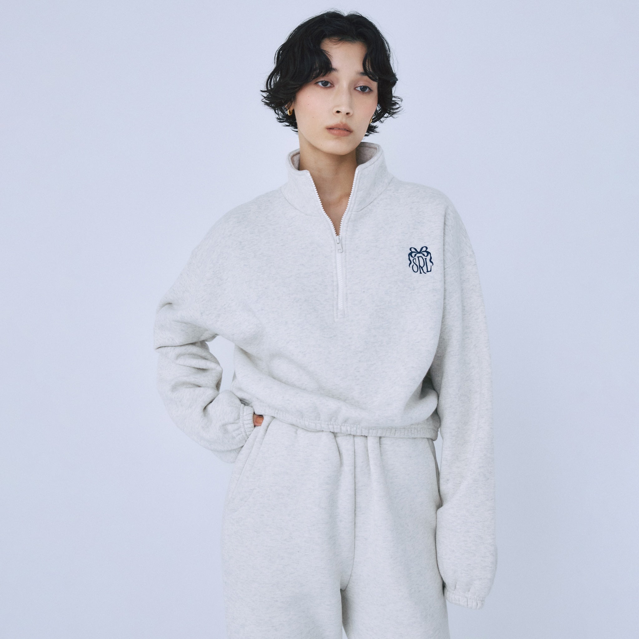 Ribbon Logo Volume Sweat Zip Top