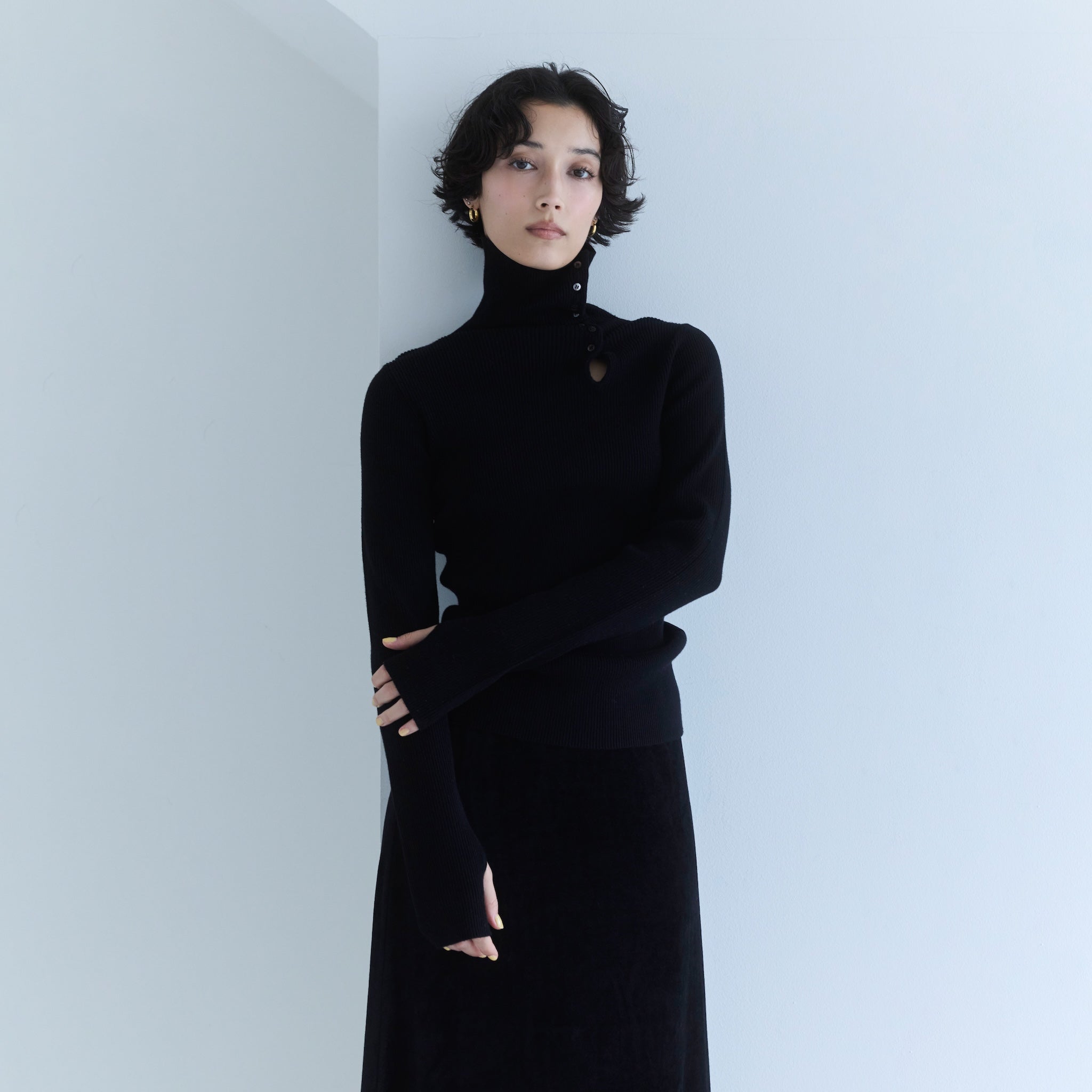 Petitボタンマルチネックニットトップス