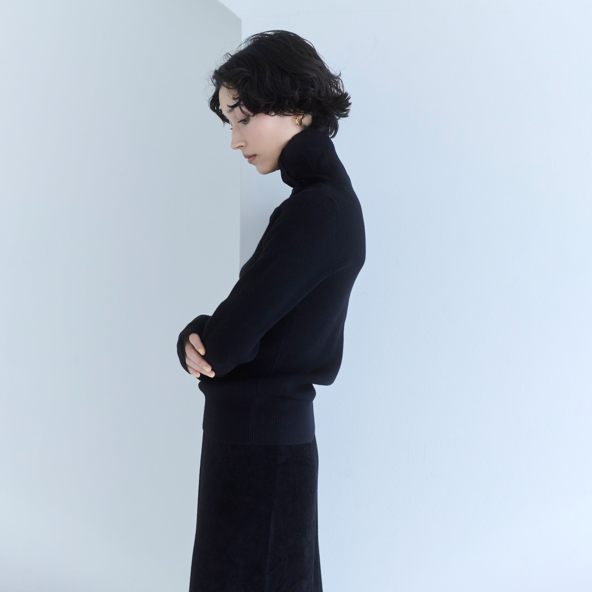 Petitボタンマルチネックニットトップス