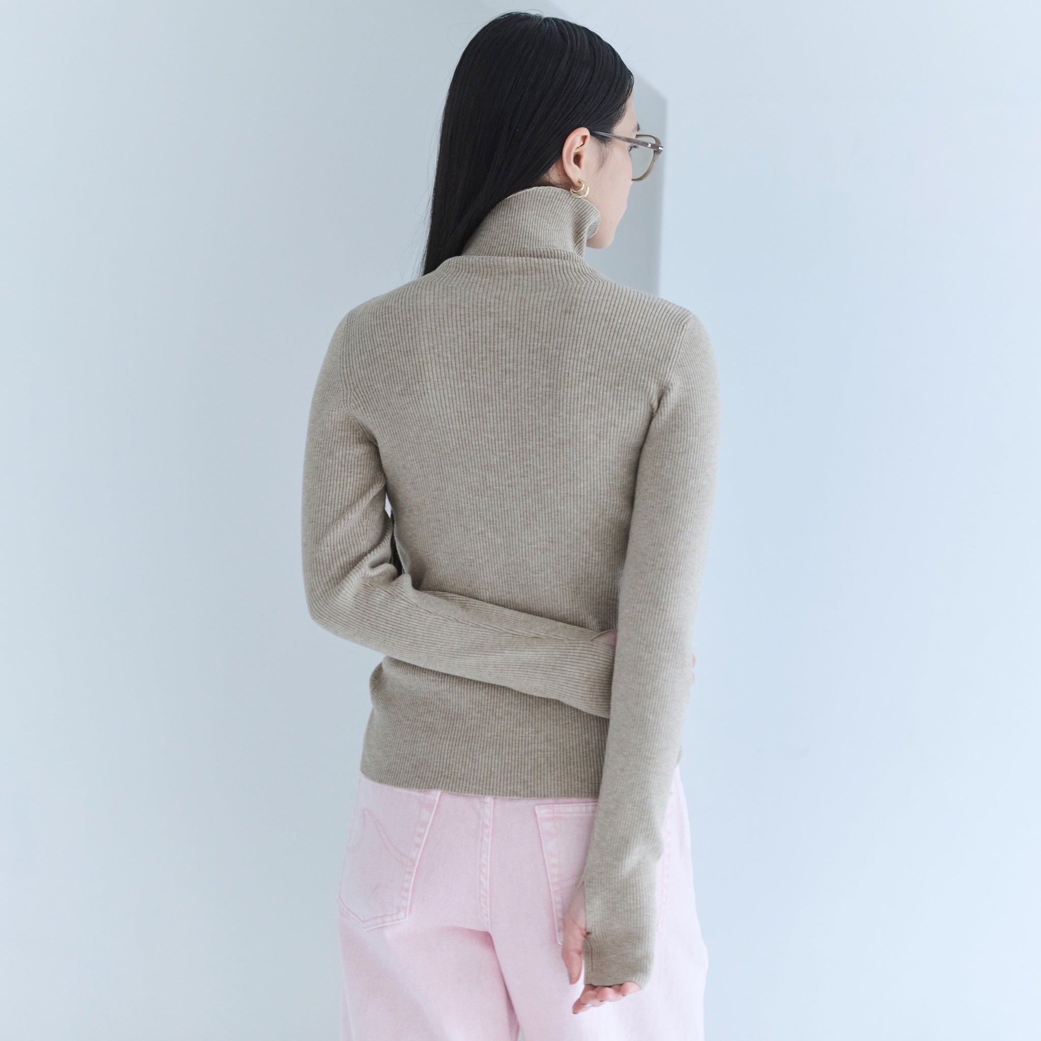 Petitボタンマルチネックニットトップス