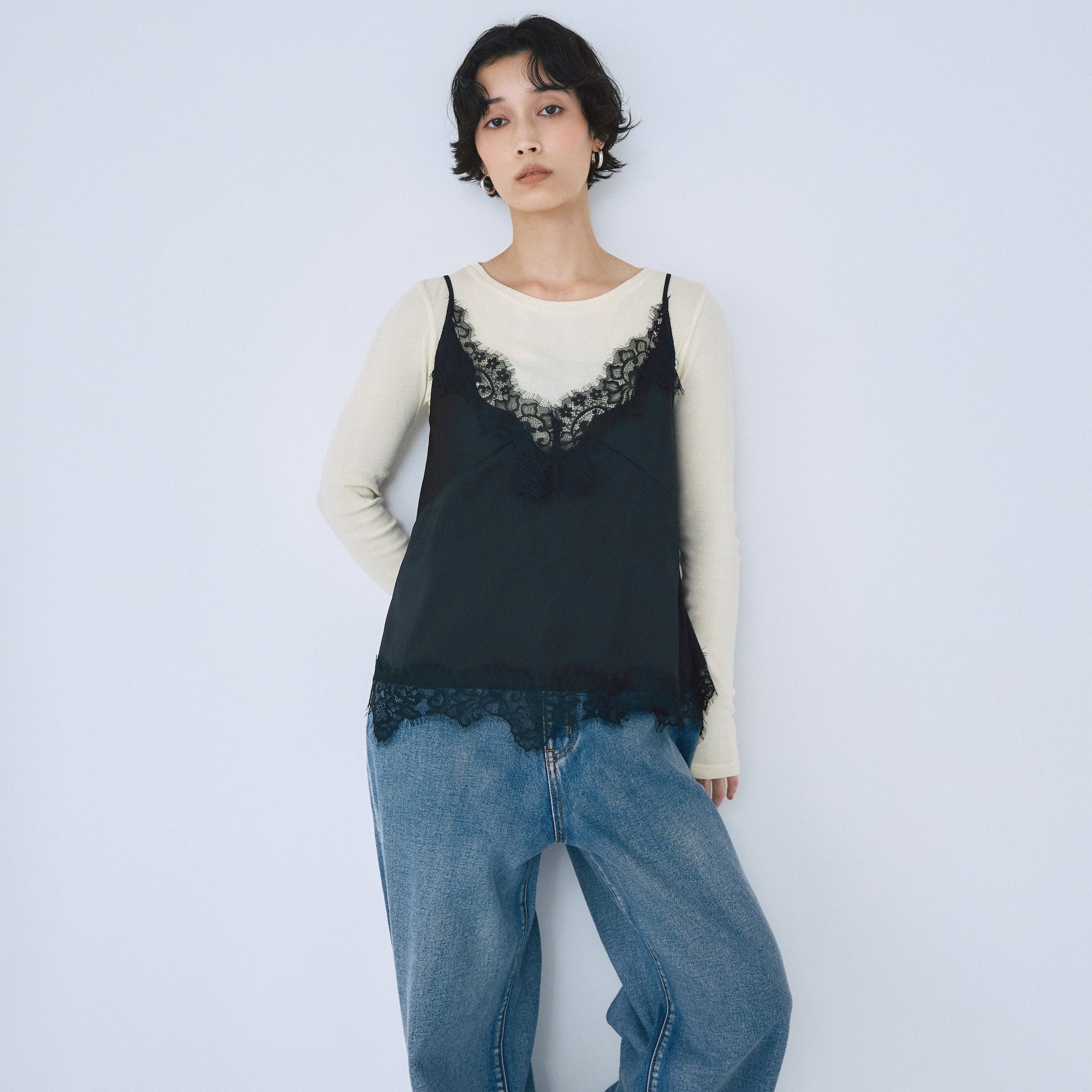 Eye Lash Satin Back Open Camisole