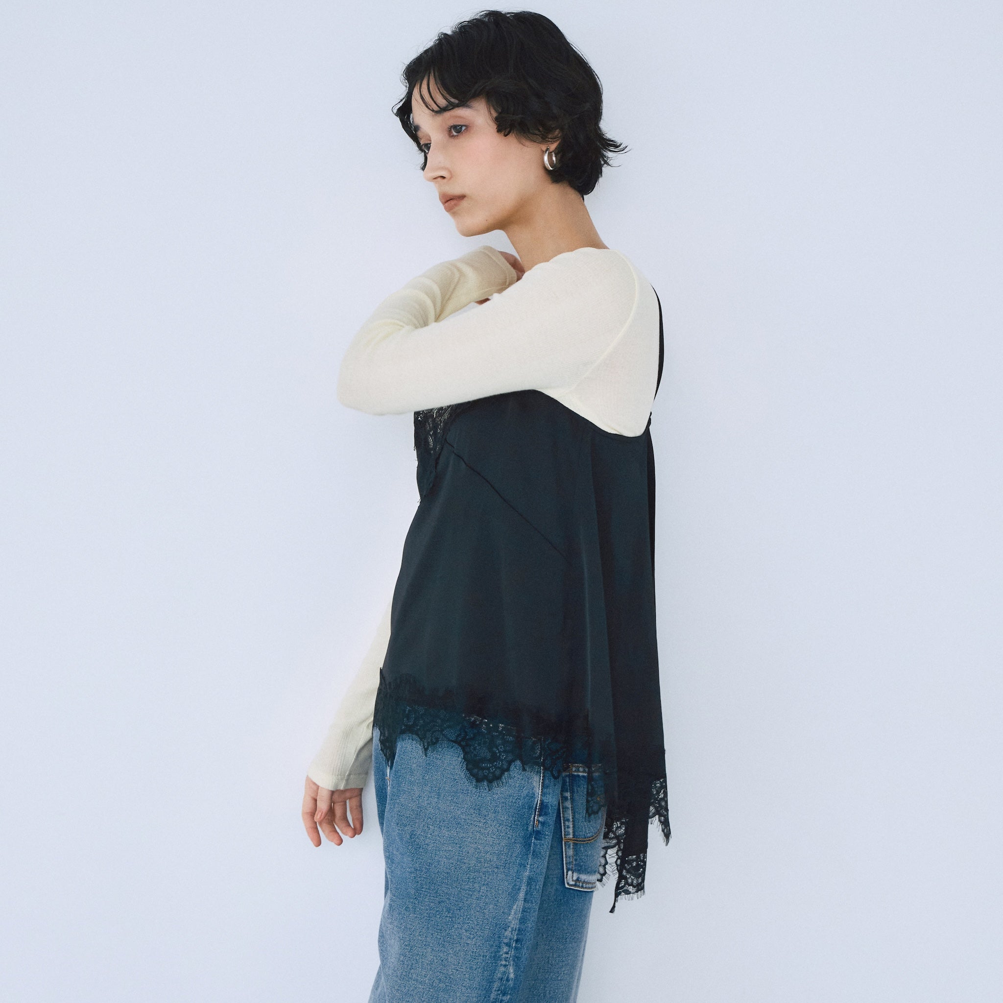 Eye Lash Satin Back Open Camisole