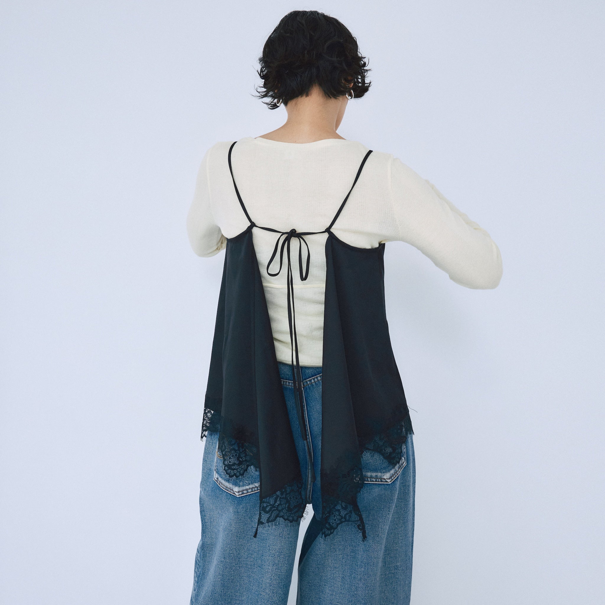 Eye Lash Satin Back Open Camisole