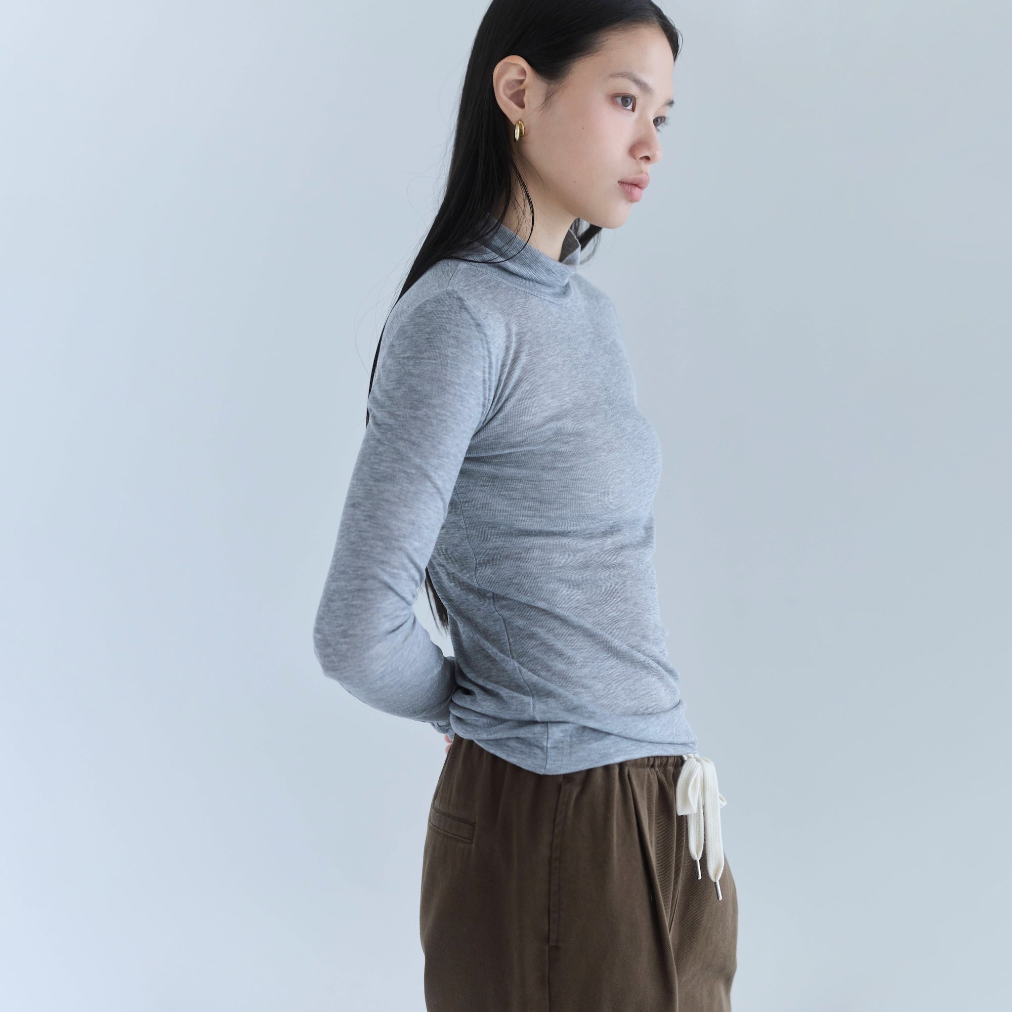 Airy Slim Rib High Neck Top