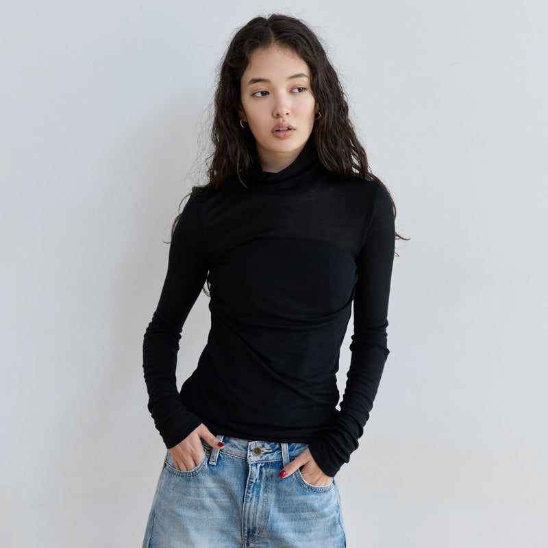 Airy Slim Rib High Neck Top