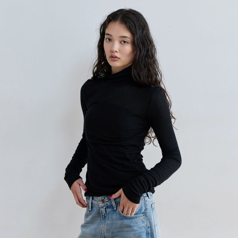 Airy Slim Rib High Neck Top