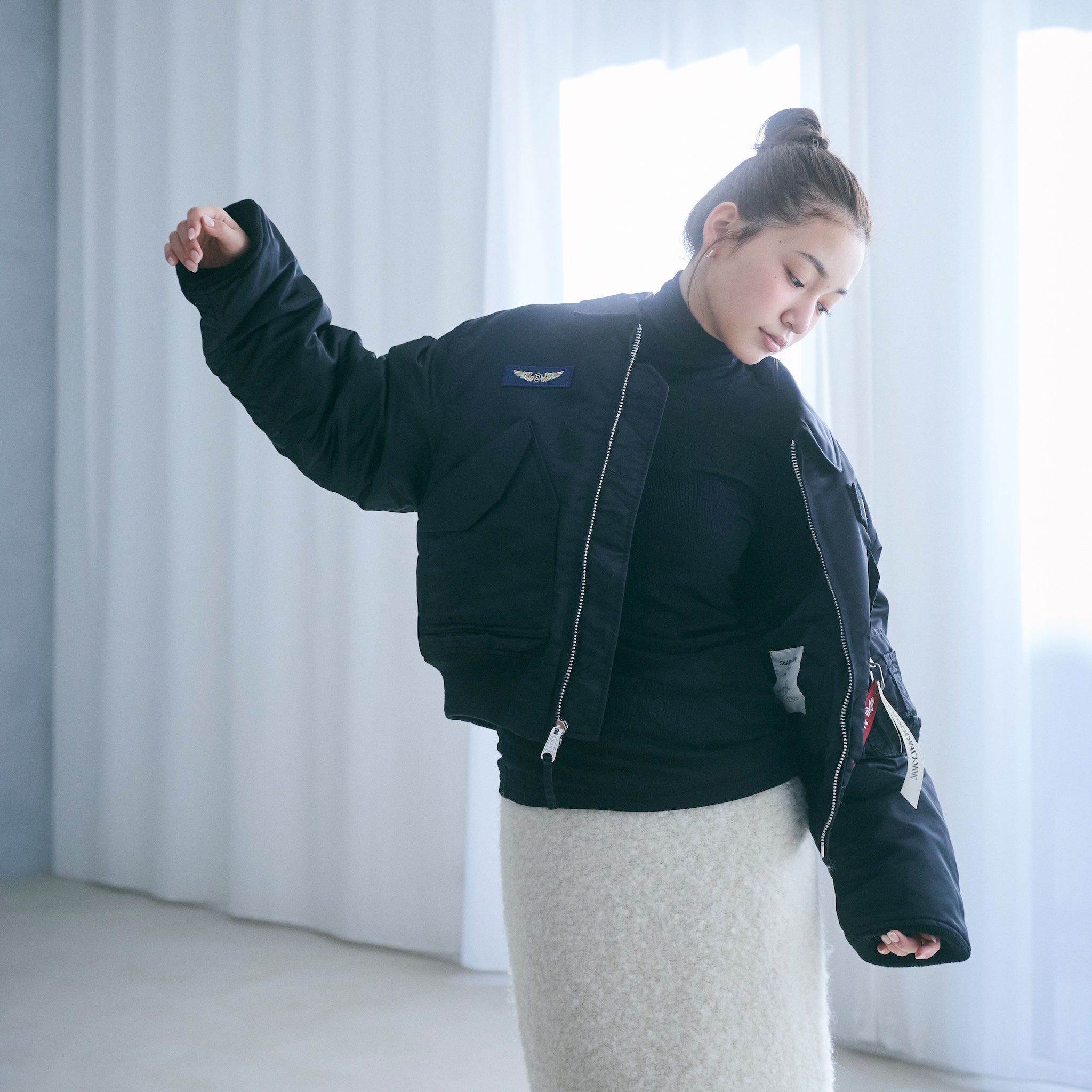 Airy Slim Rib High Neck Top