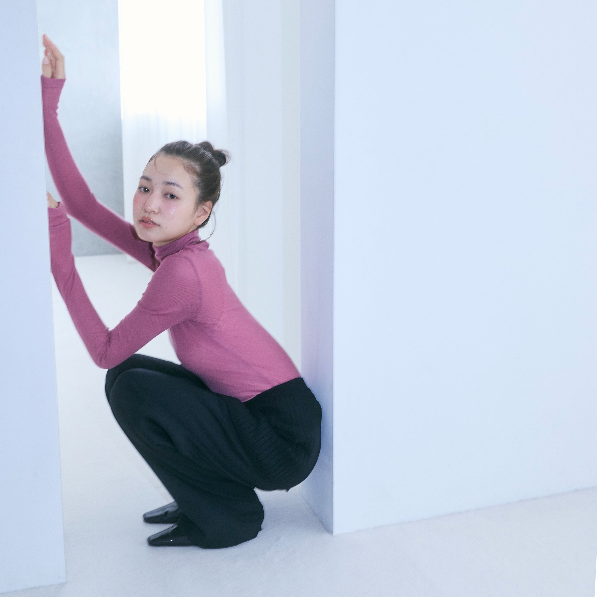 Airy Slim Rib High Neck Top