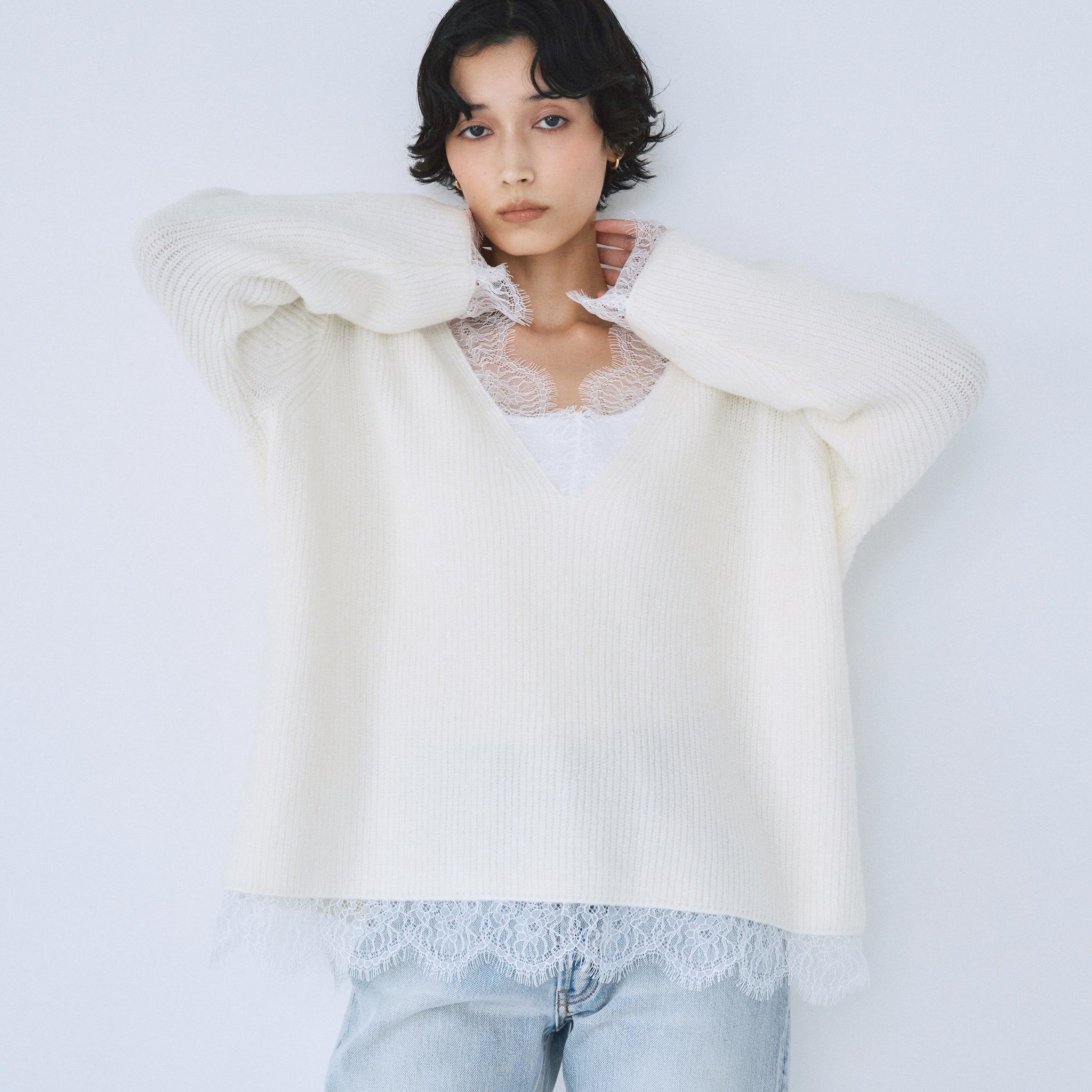 【searoomlynn 】Eye Lash Laceニットトップス Eye Lash Laceニットトップス