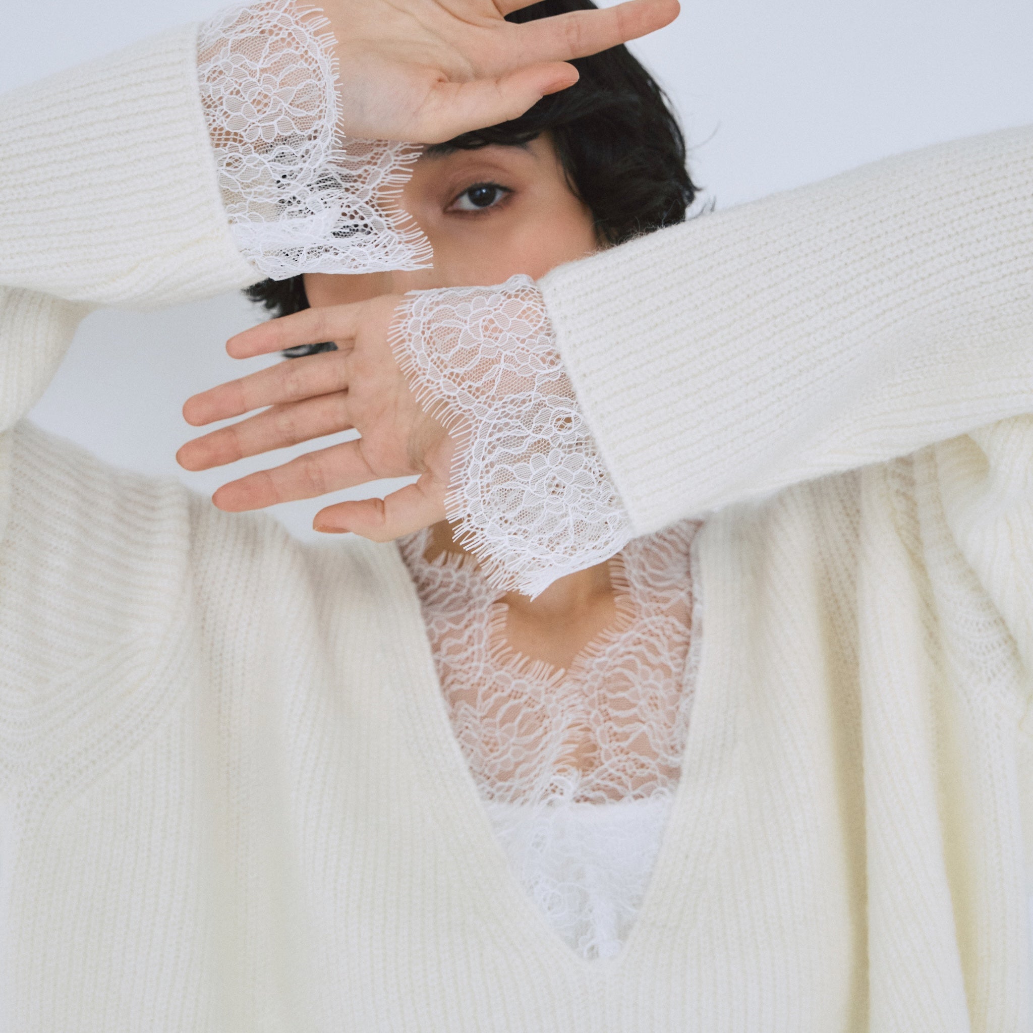 Eye Lash Laceニットトップス