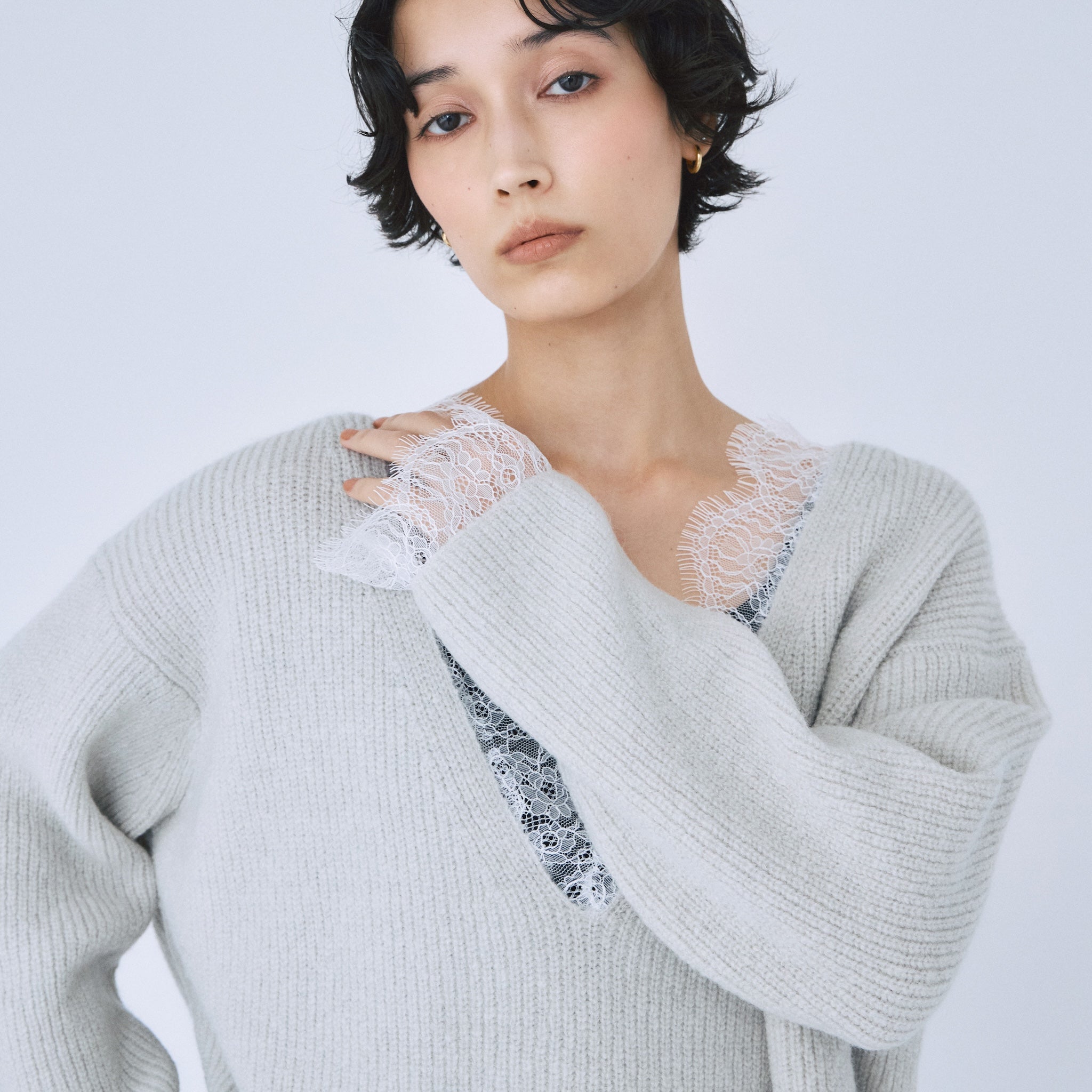 Eye Lash Laceニットトップス