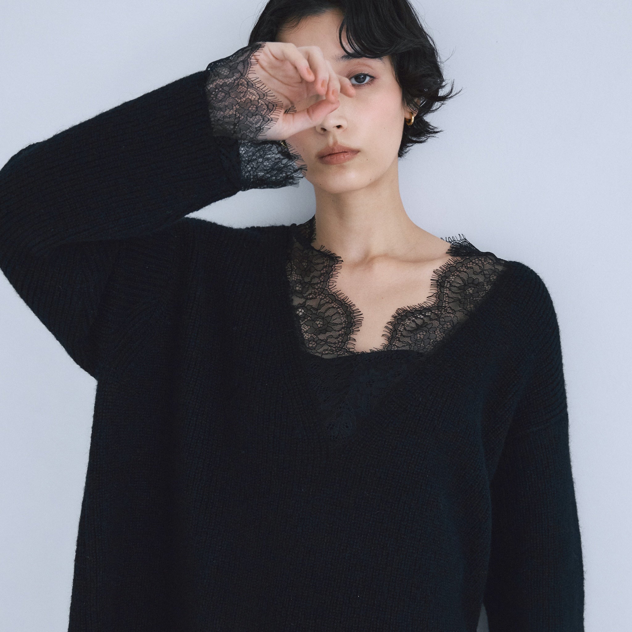 Eye Lash Laceニットトップス