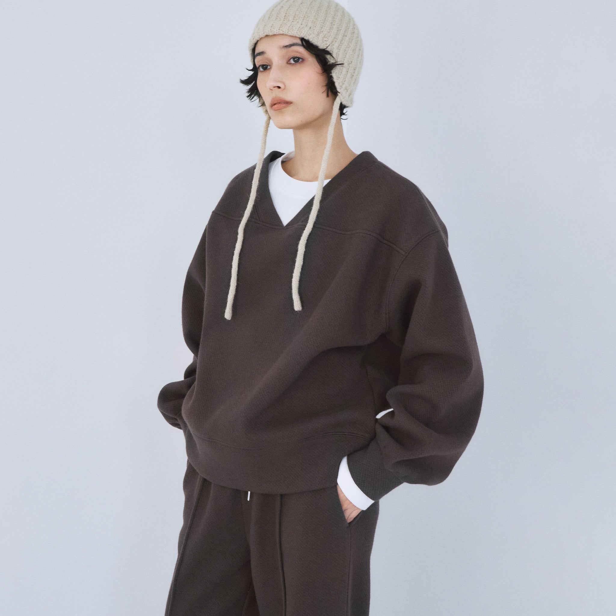 VネックメッシュSweatプルオーバー