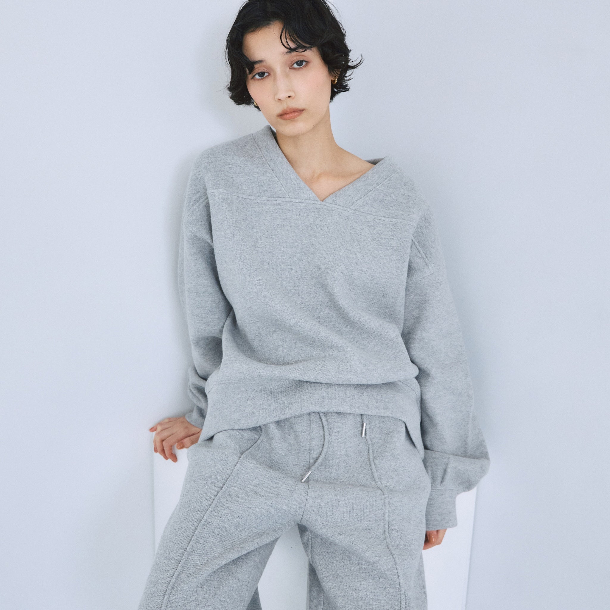 VネックメッシュSweatプルオーバー