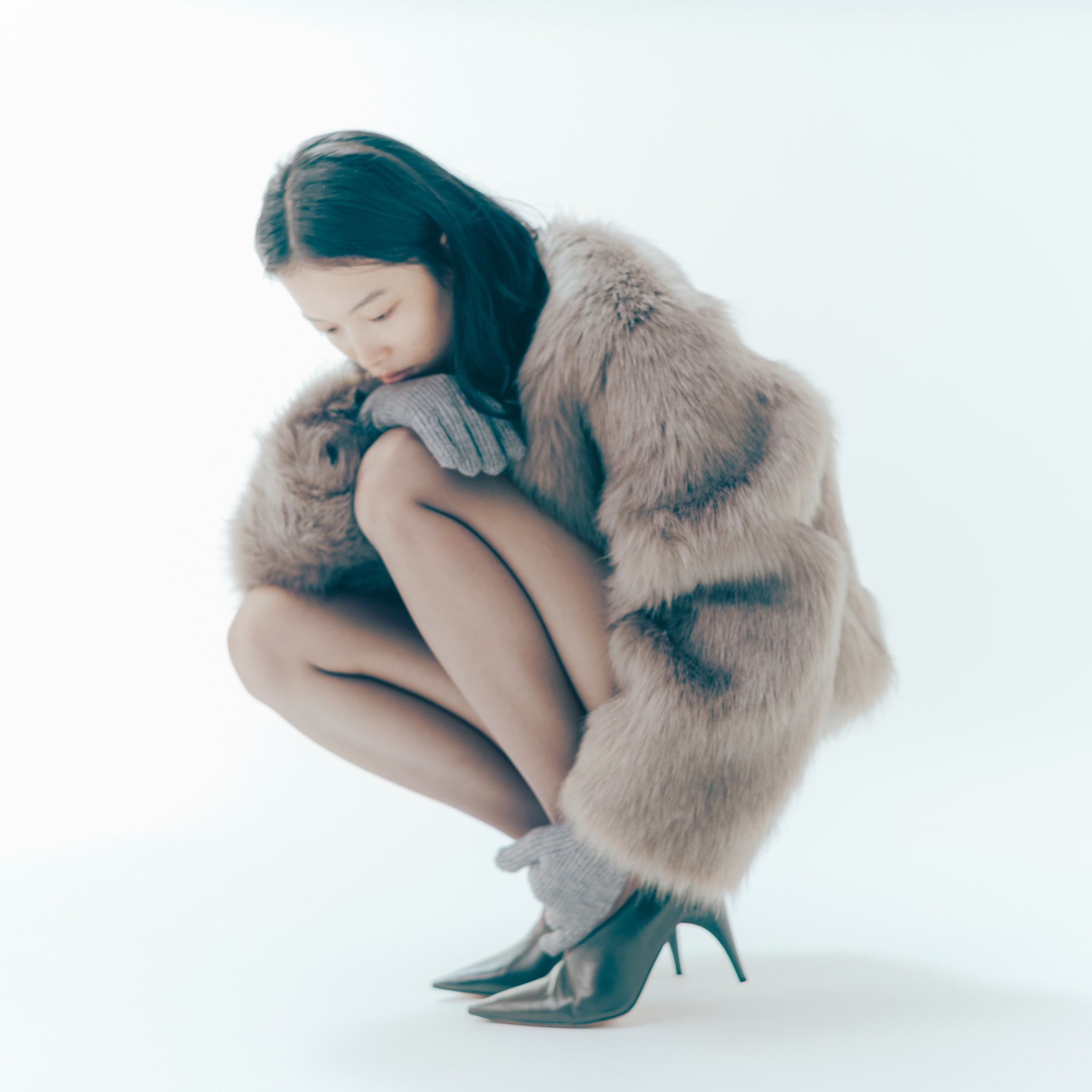 mix colorボリュームファーコート