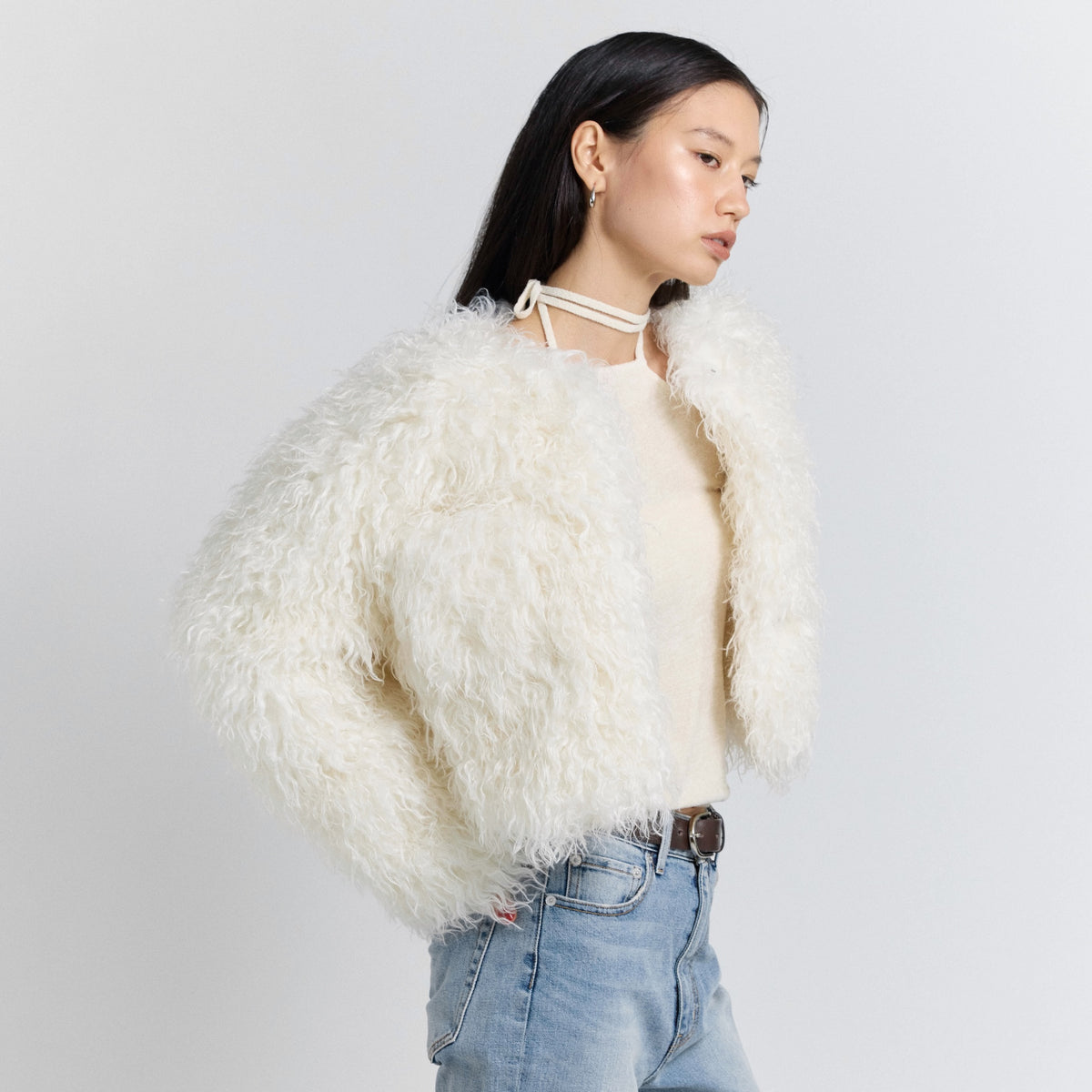 Cloud furノーカラーcoat