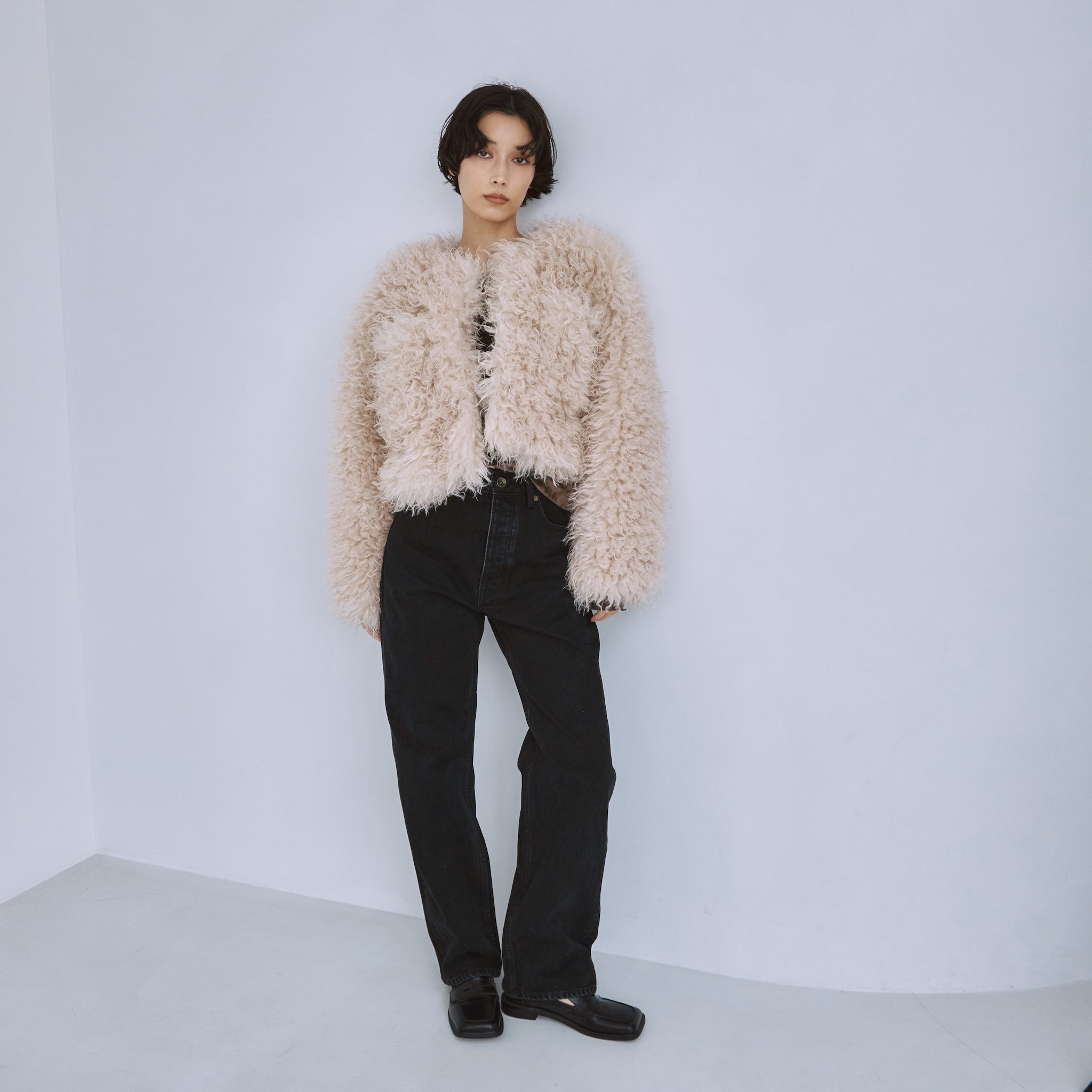 Cloud furノーカラーcoat