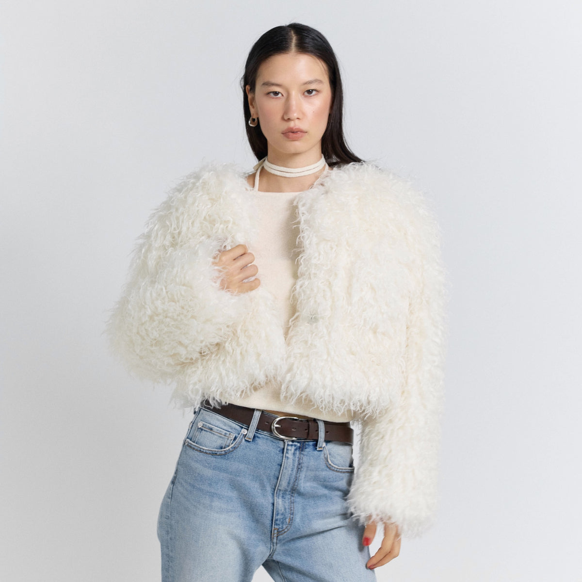 Cloud furノーカラーcoat