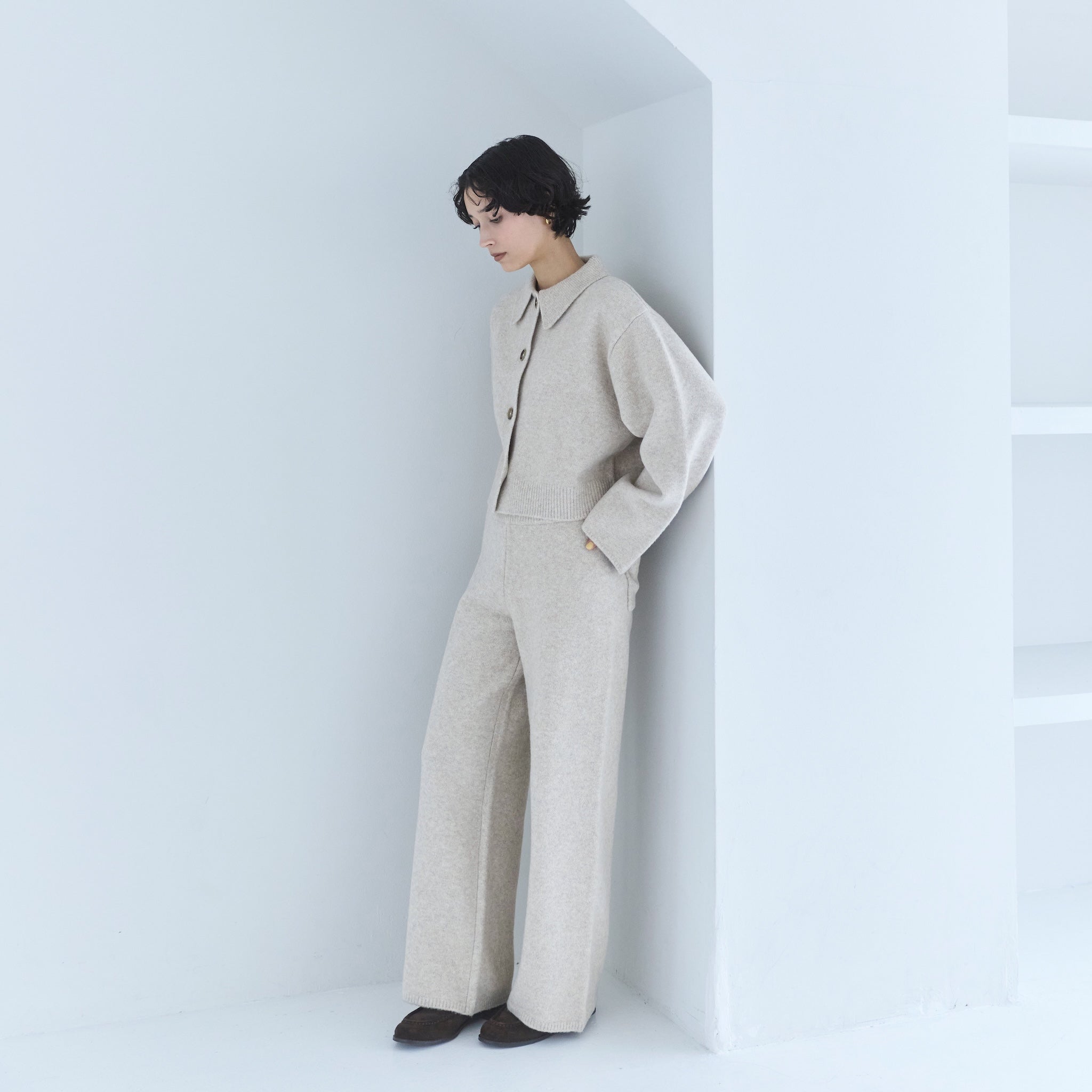 ウールmix ルーズストレートニットパンツ