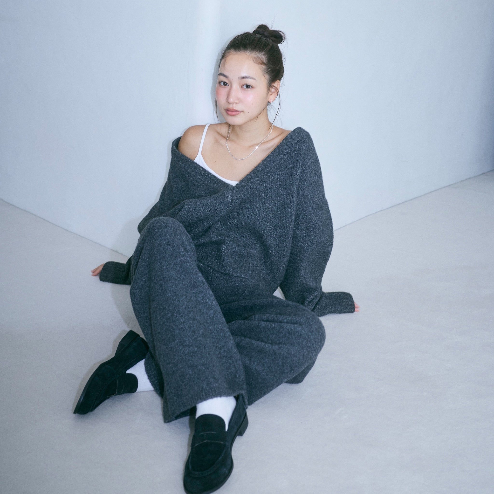 ウールmix ルーズストレートニットパンツ