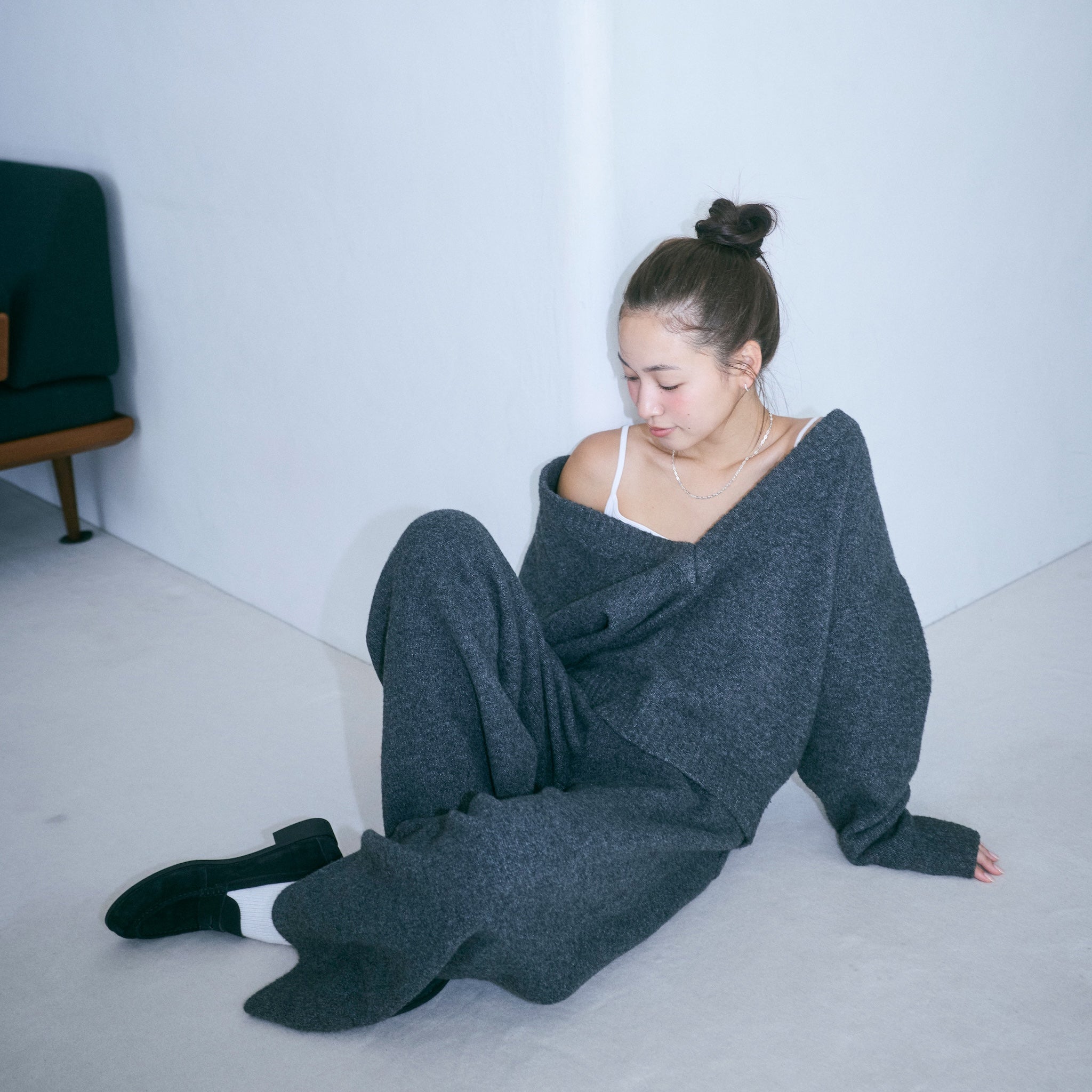 ウールmix ルーズストレートニットパンツ