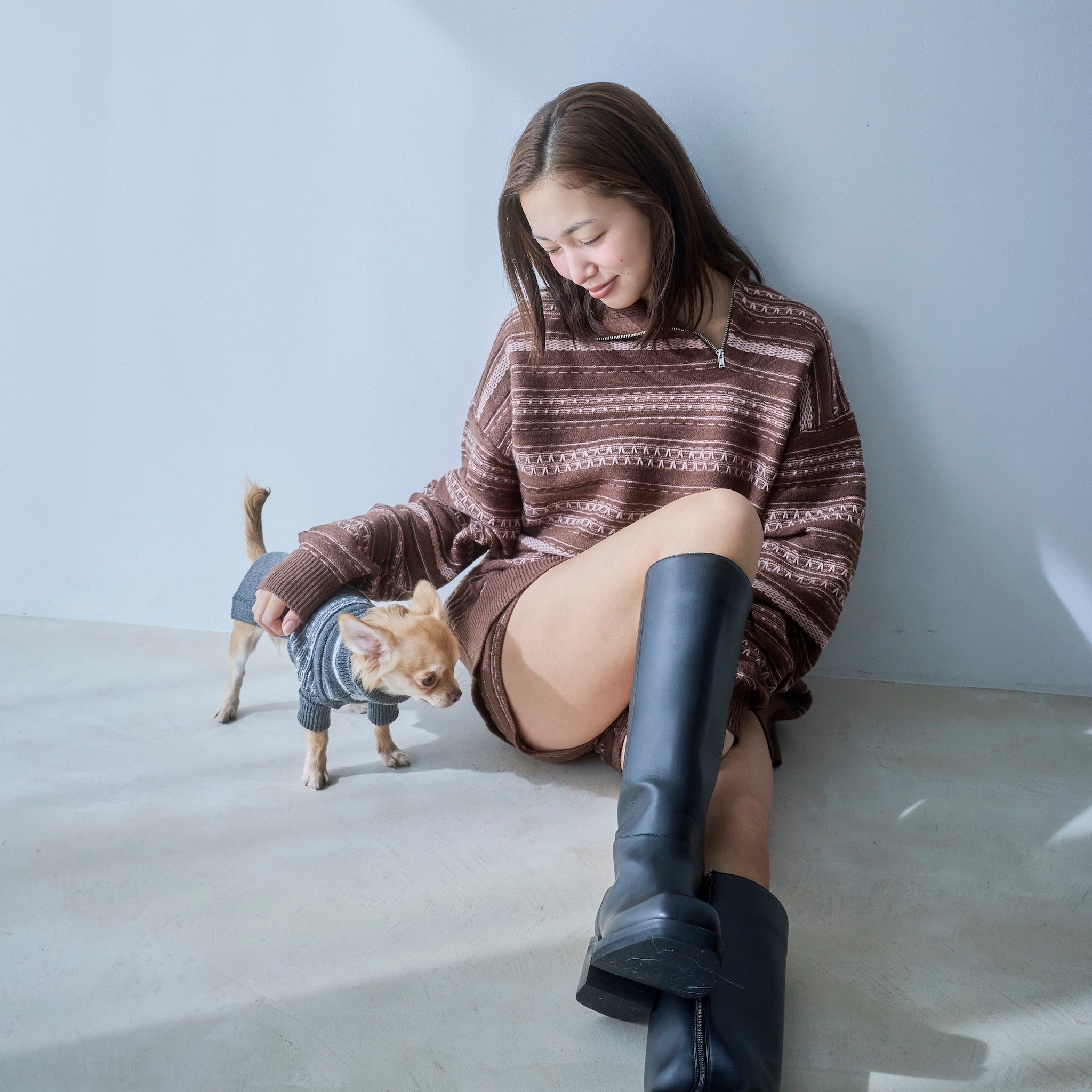 Square toe low heel long boots