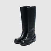 Square toe low heel long boots