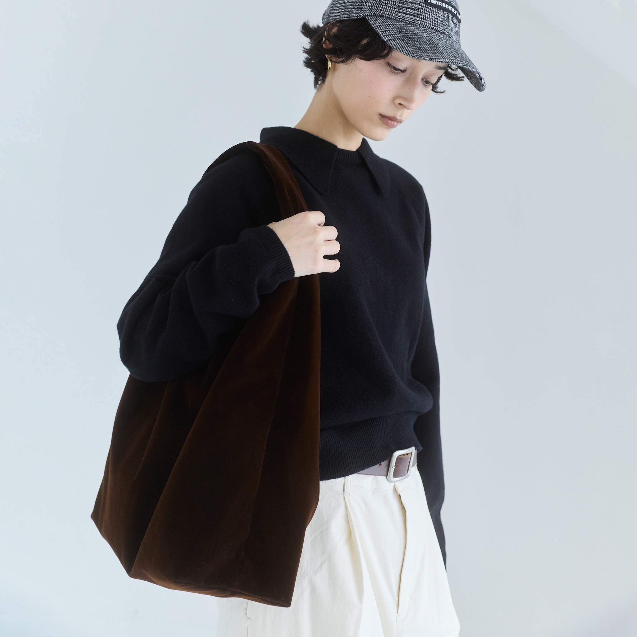 Velour one-handle shoulder bag